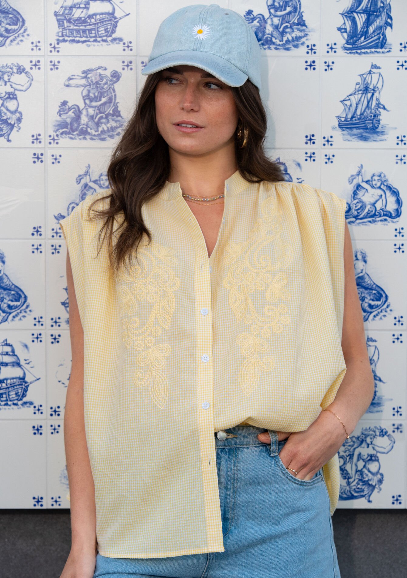 Sleeveless embroidered blouse, Sleeveless embroidered blouse, , front