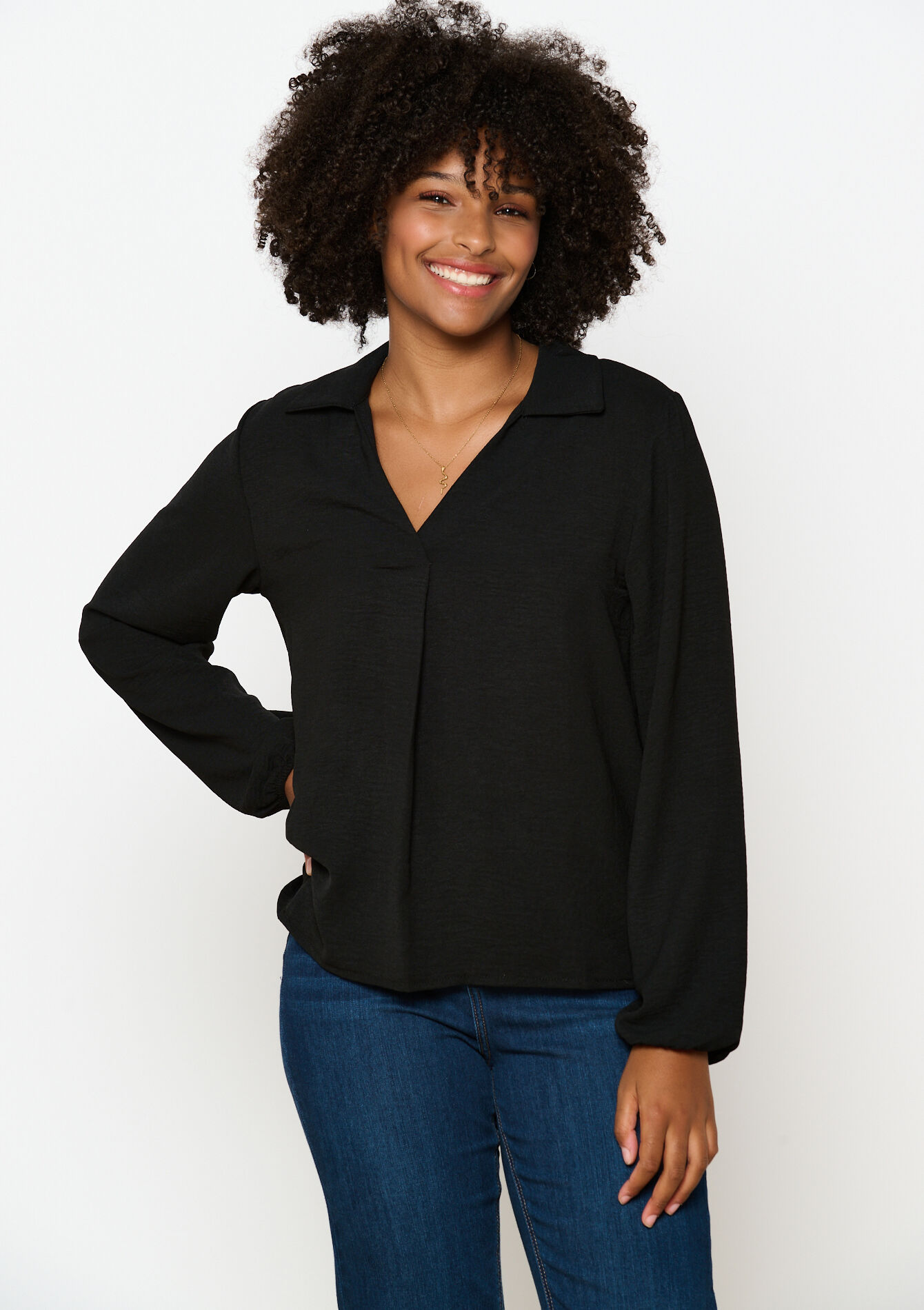 Blouse à col polo - BLACK - 05702673_1119
