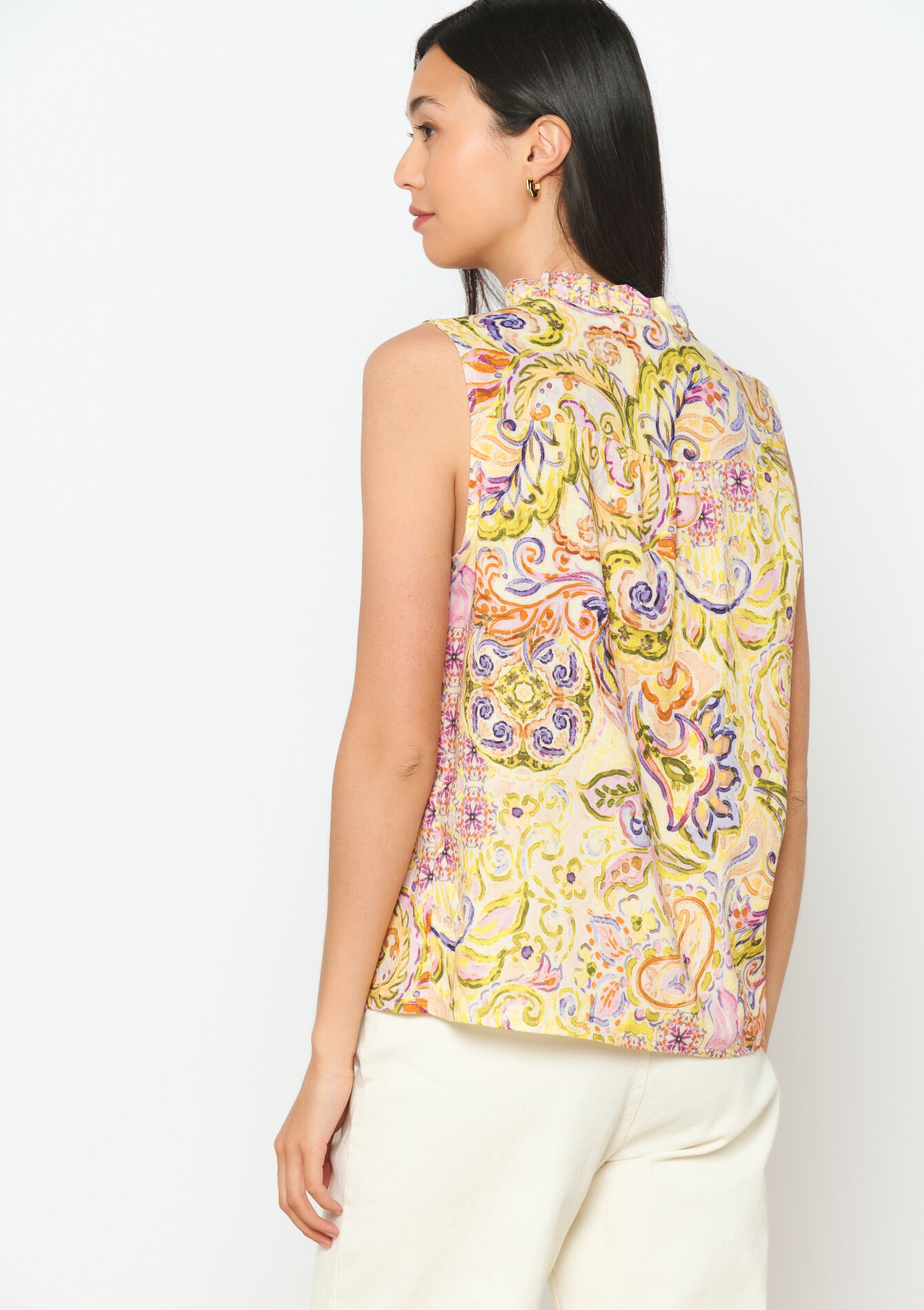 Mouwloos hemd met paisleyprint, Mouwloos hemd met paisleyprint - YELLOW PASTEL - 05702529_5004