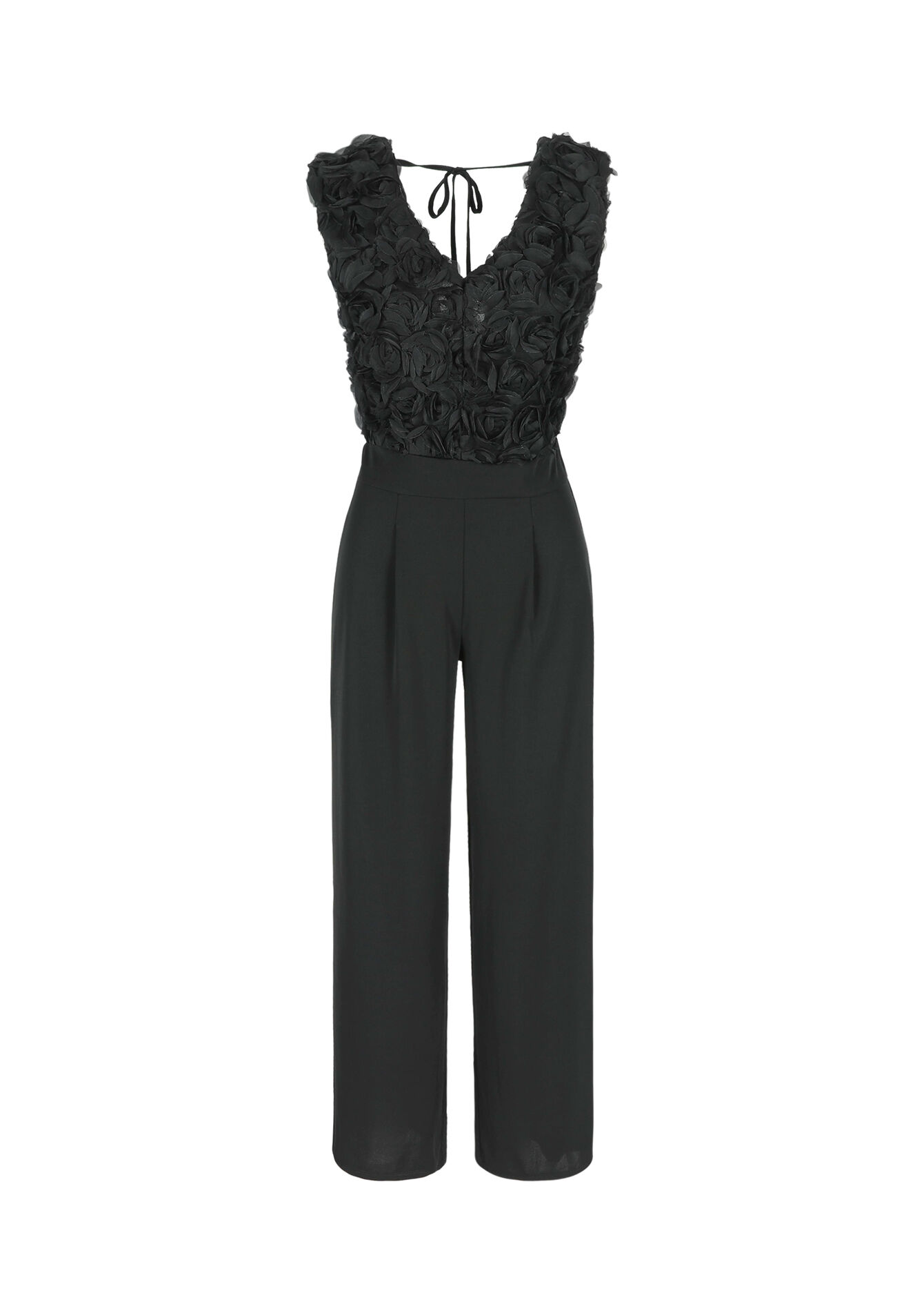 Jumpsuit met opgestikte bloemen - BLACK - 06004577_1119
