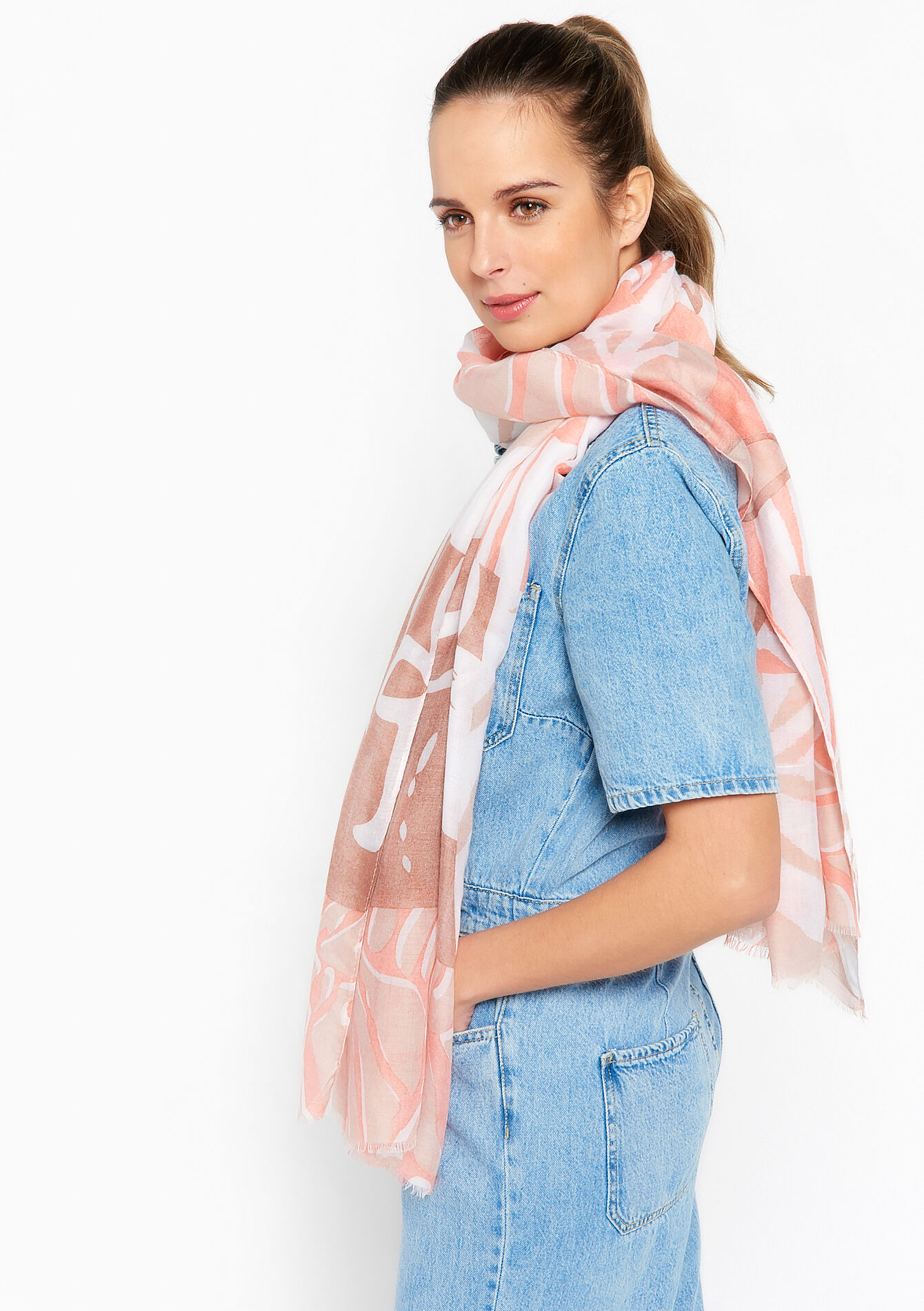 Sjaal met print, Sjaal met print - PASTEL PEACH - 1066603