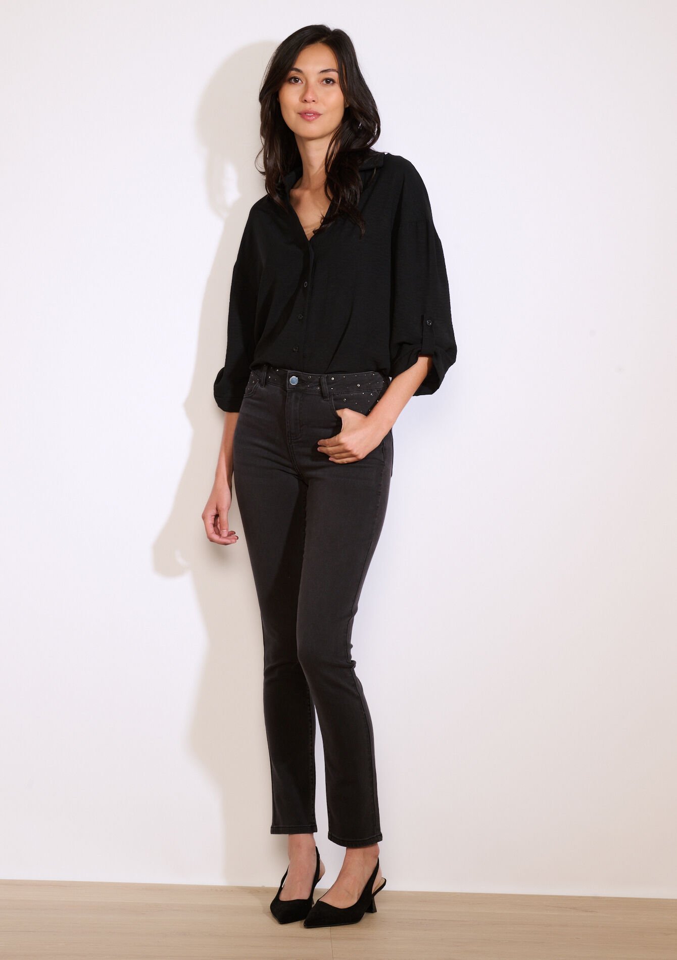 Losvallend overhemd met knopen, Losvallend overhemd met knopen - BLACK - 05702938_1119