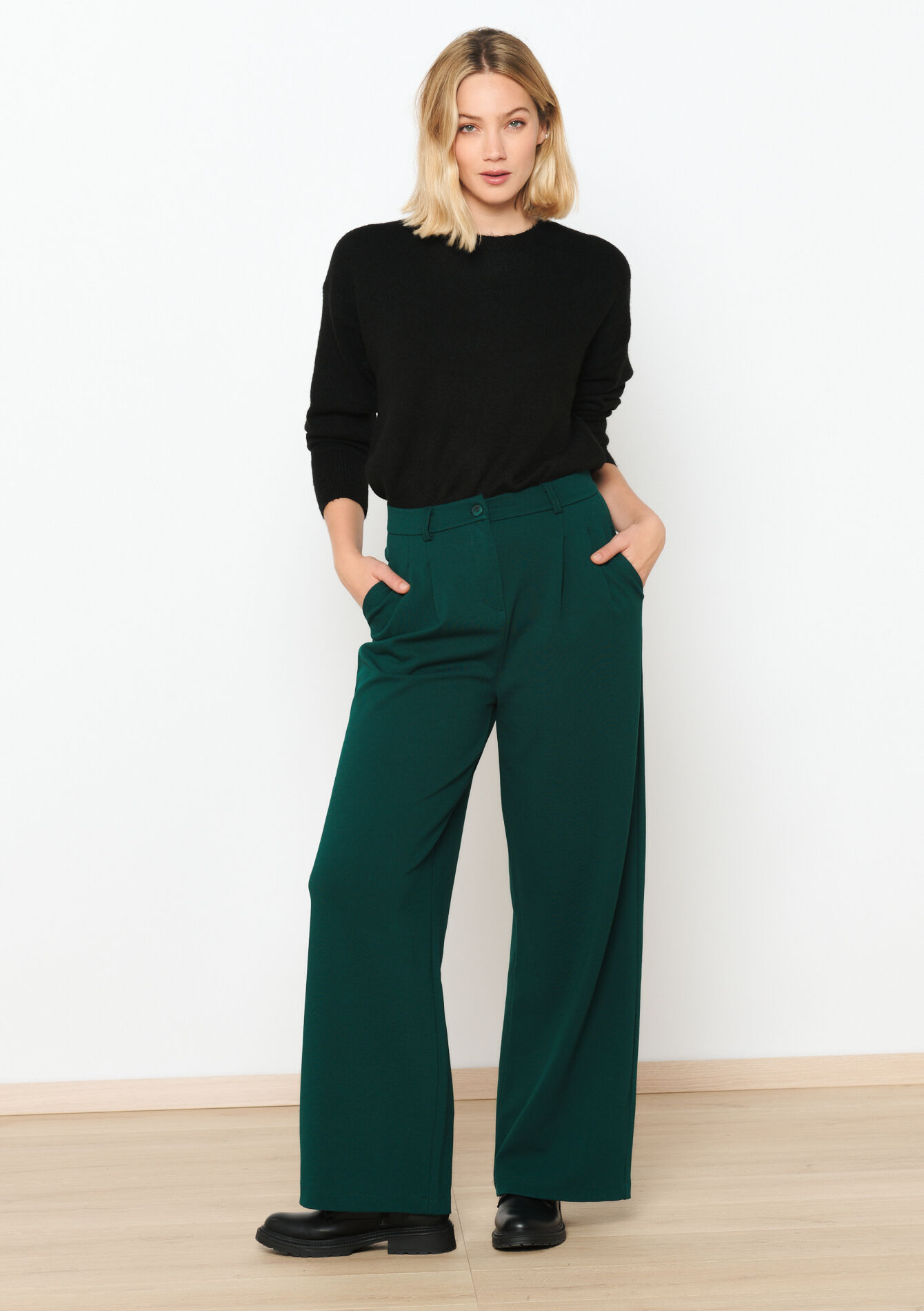 Pantalon palazzo long, Pantalon palazzo long - BOTTLE GREEN - 06100583_1778