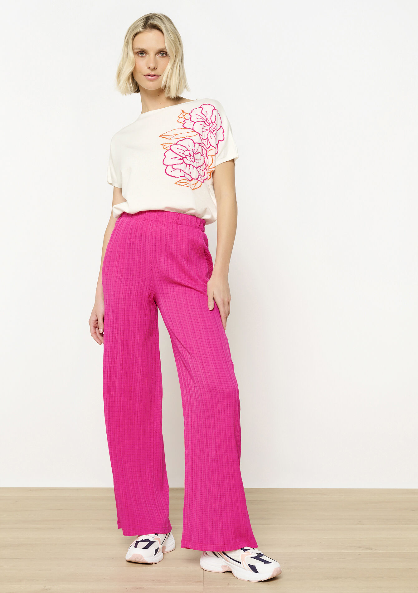 Broek met reliëf, Broek met reliëf - FUCHSIA - 06600965_5626