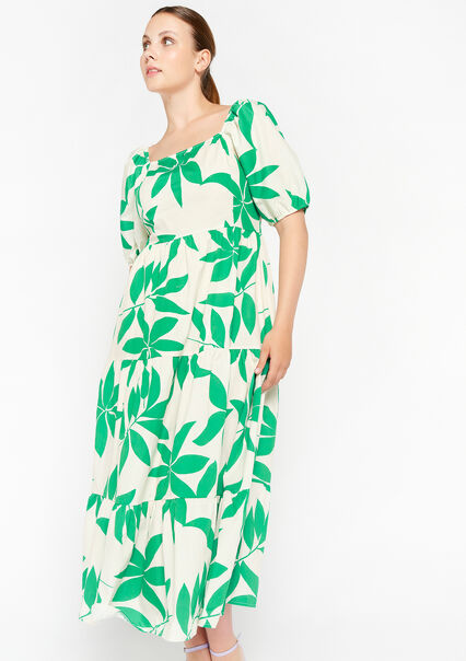 Maxi dress with leaf print - GREEN APPLE  - 08602065_1783