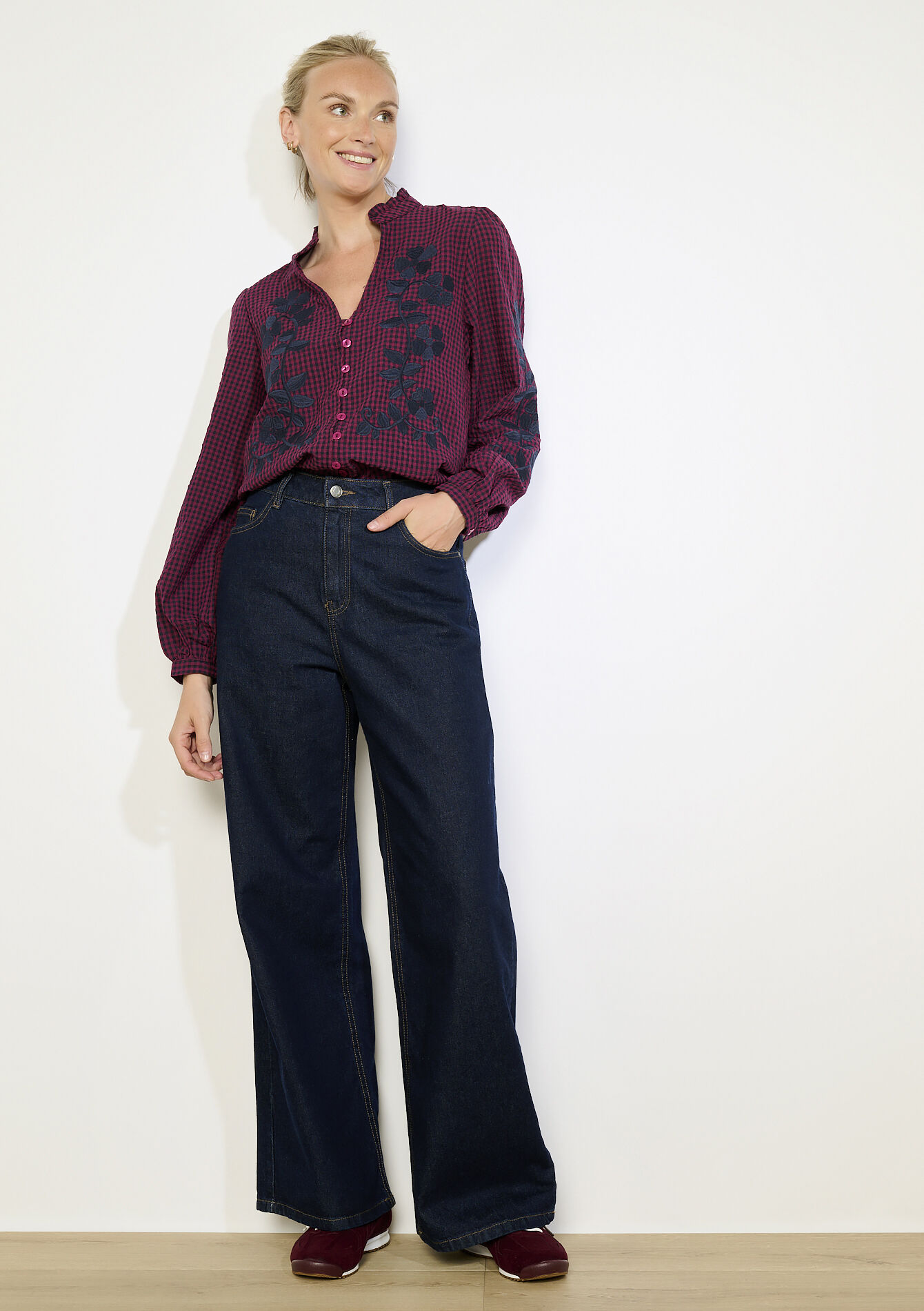 Losvallende geborduurde blouse, Losvallende geborduurde blouse - BORDEAUX WINE - 05702910_5514