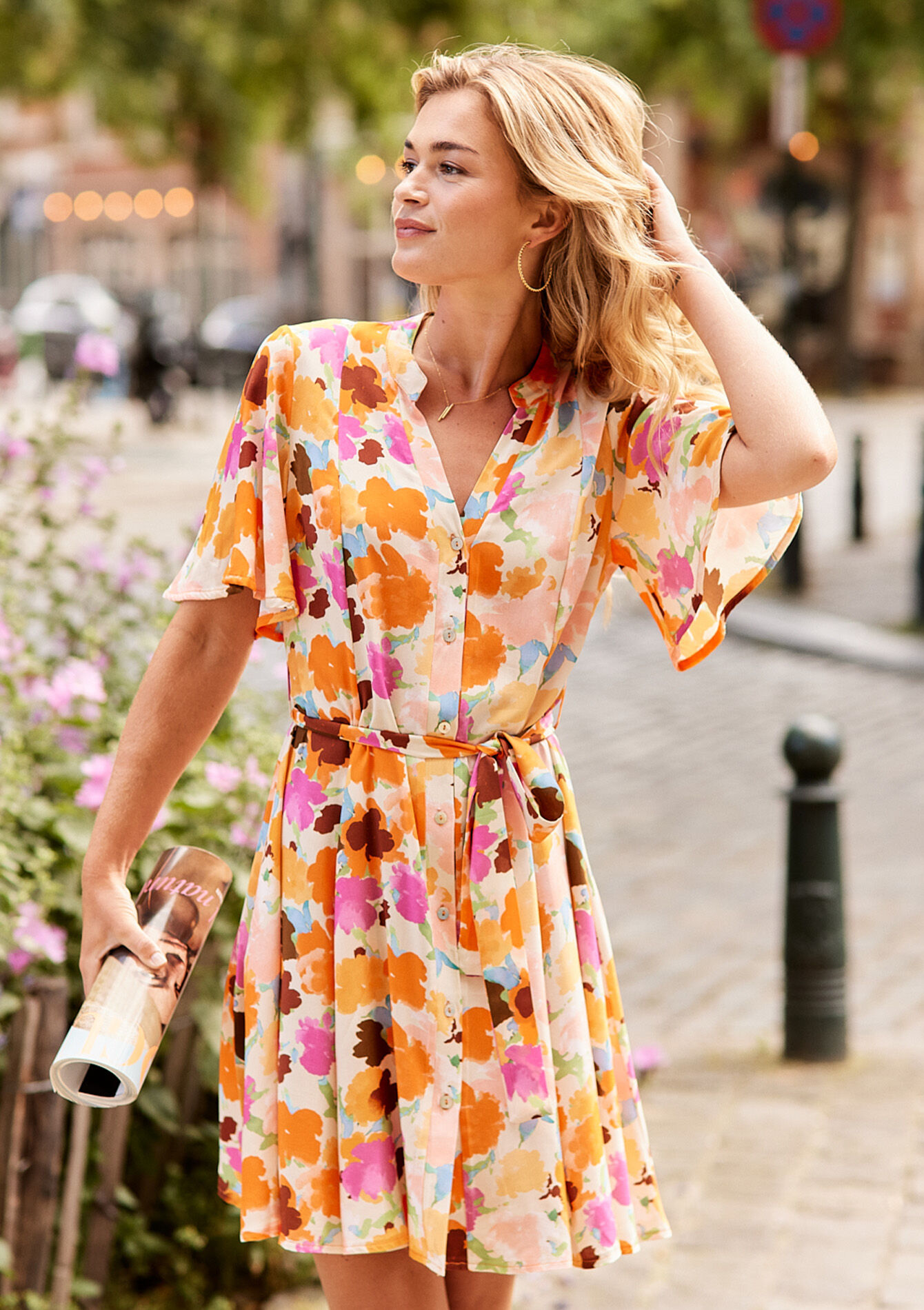 Hemdjurk met bloemenprint - ORANGE MANGO - 08103790_2575