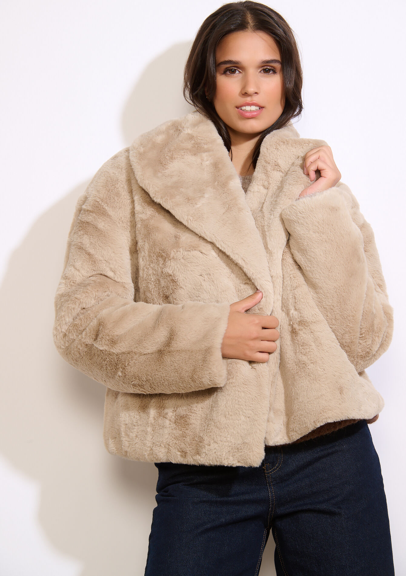 Korte jas in imitatiebont, Korte jas in imitatiebont - TAUPE - 23000767_1021