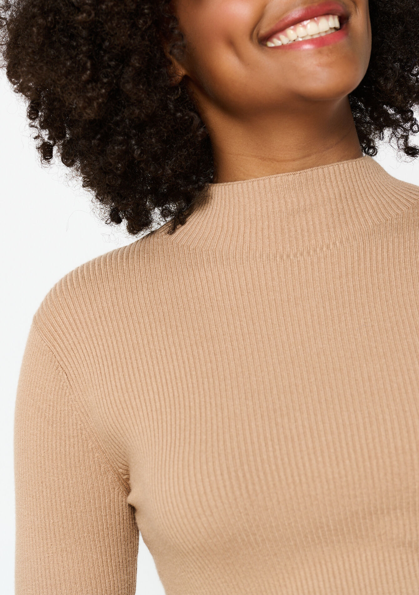 Geribbelde trui met mock neck, Geribbelde trui met mock neck - CAMEL BROWN - 04006510_3818