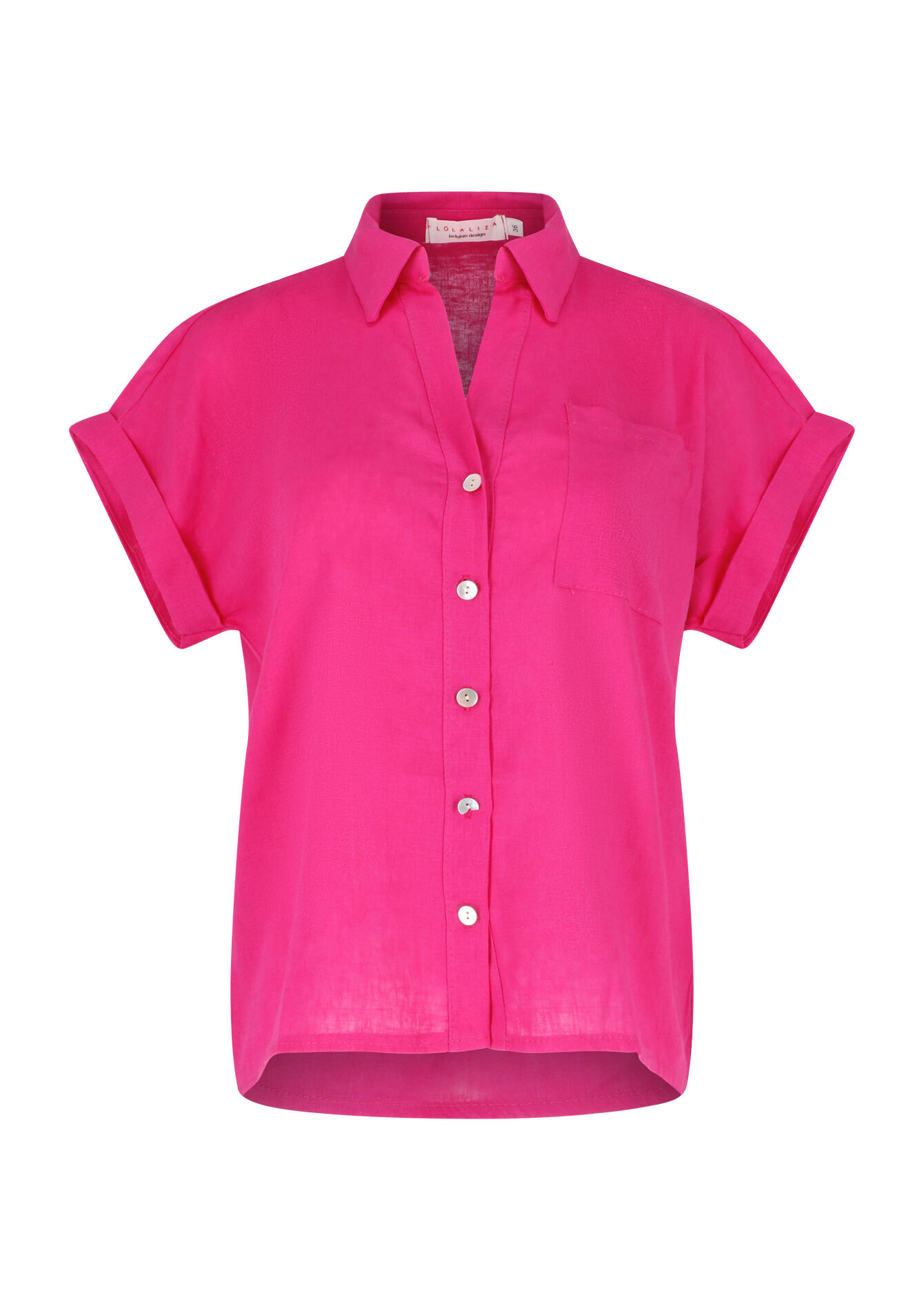 Linnen hemd met korte mouwen, Linnen hemd met korte mouwen - FUCHSIA - 05702256_5626