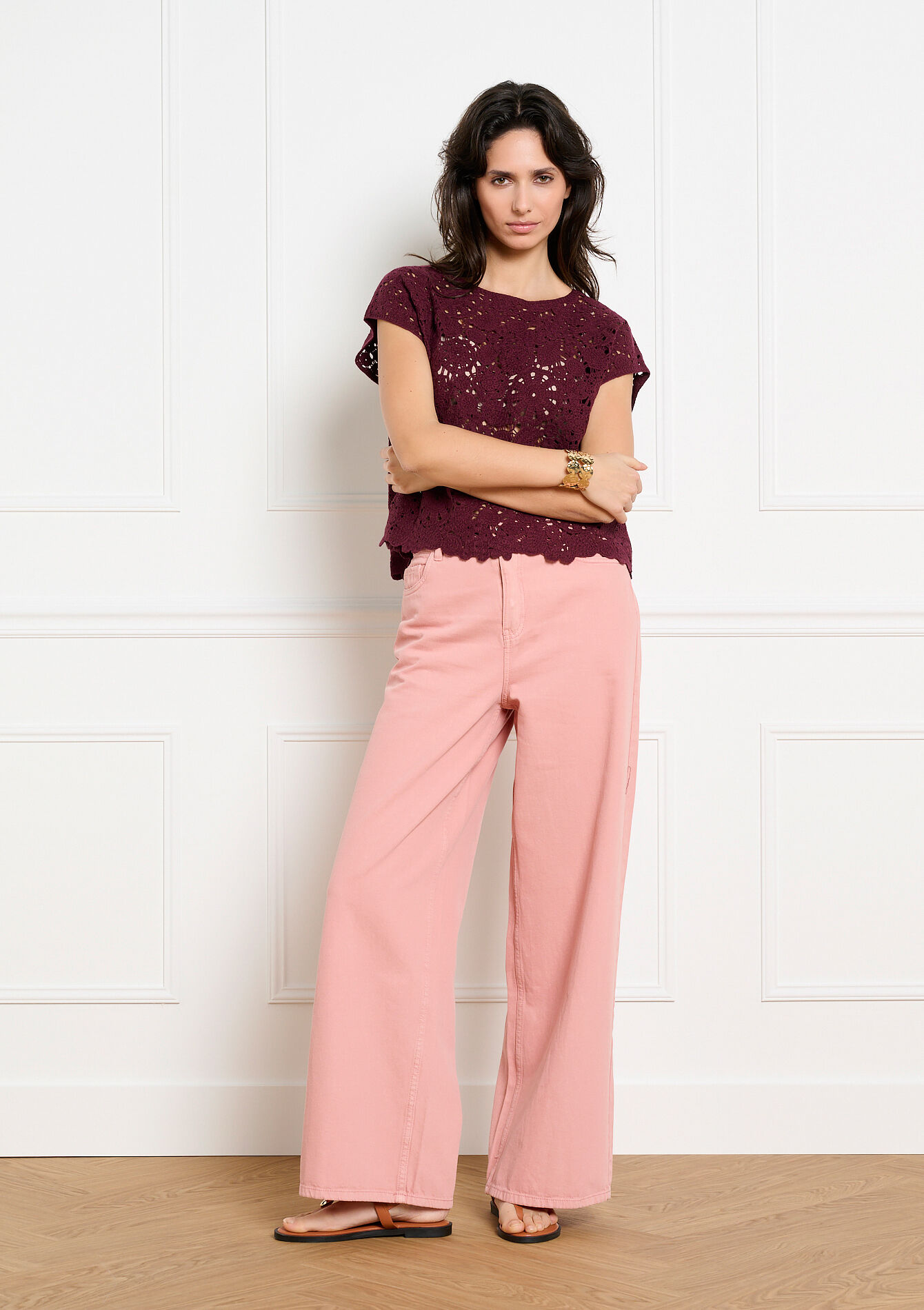 Mouwloze crochet top - AUBERGINE - 04007067_1537