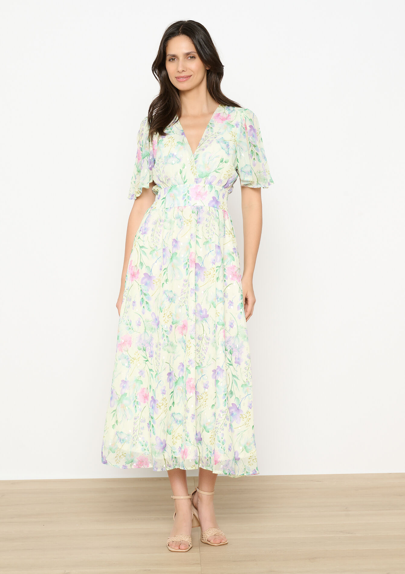 Floral print long dress - YELLOW PASTEL - 08104171