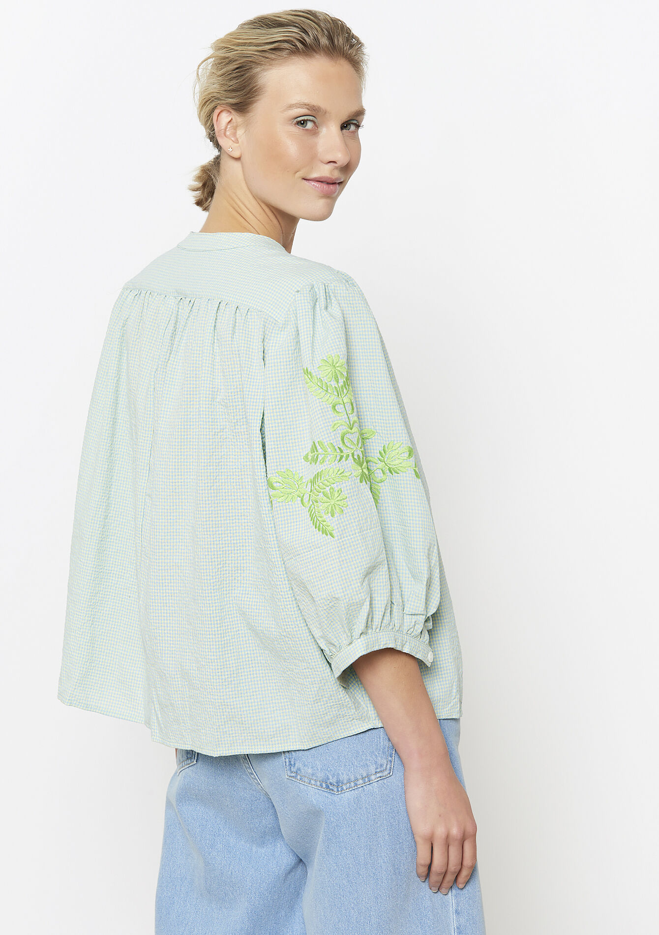 Vichy hemd met broderie, Vichy hemd met broderie - BLUE PASTEL - 05702721_3003