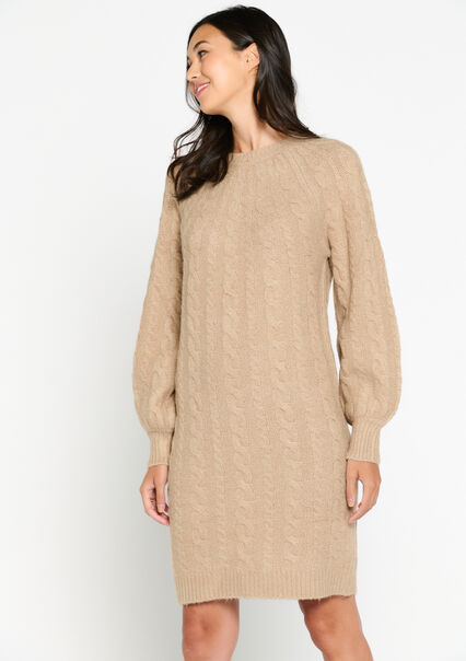 Knitted dress with cables - TAUPE - 08103303_1021