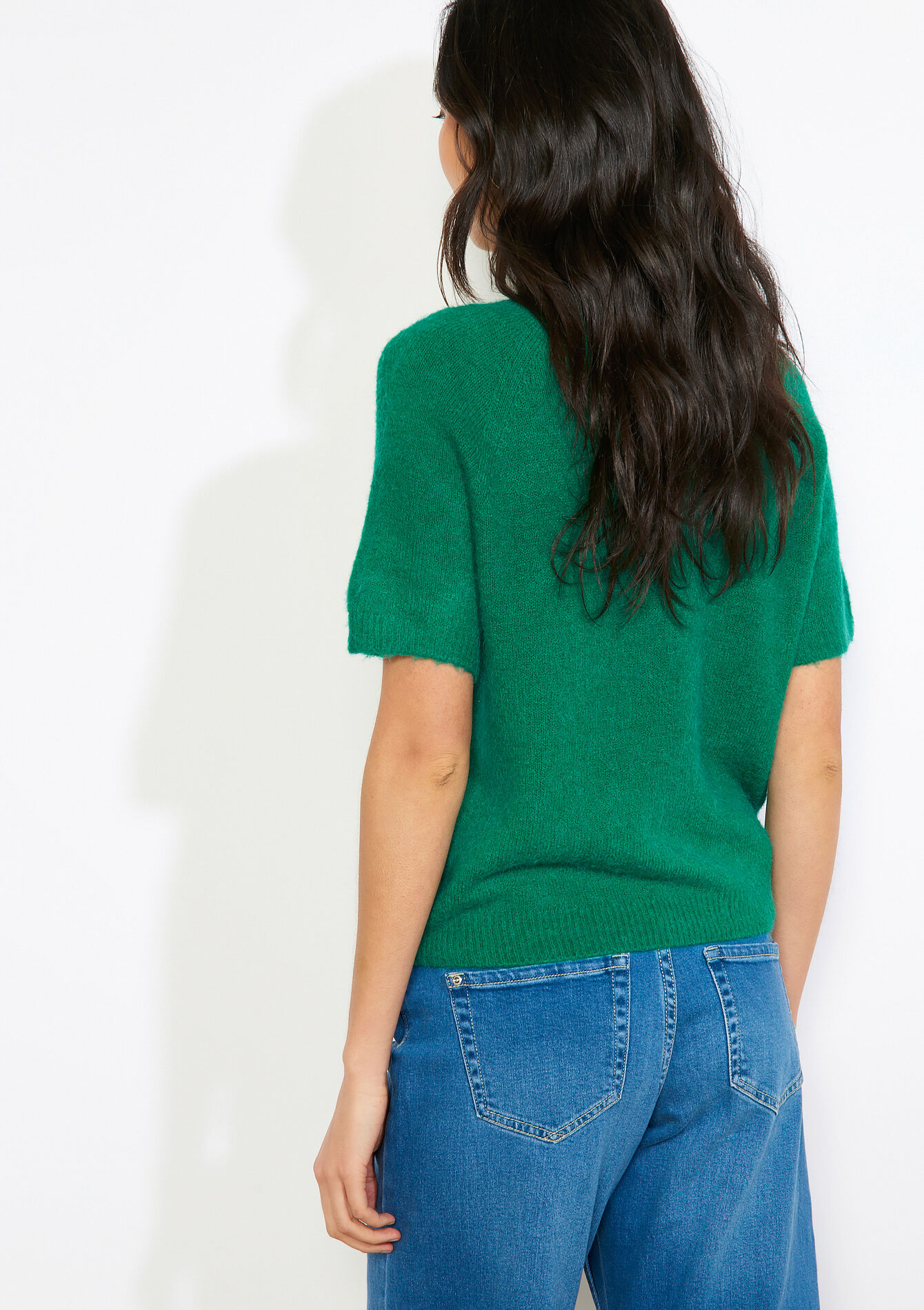 Gebreide trui met korte mouw - GREEN EMERALD - 04007206_4511