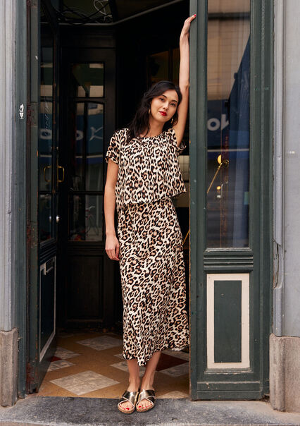 Skirt with leopard print - LT BEIGE - 07101246_2527