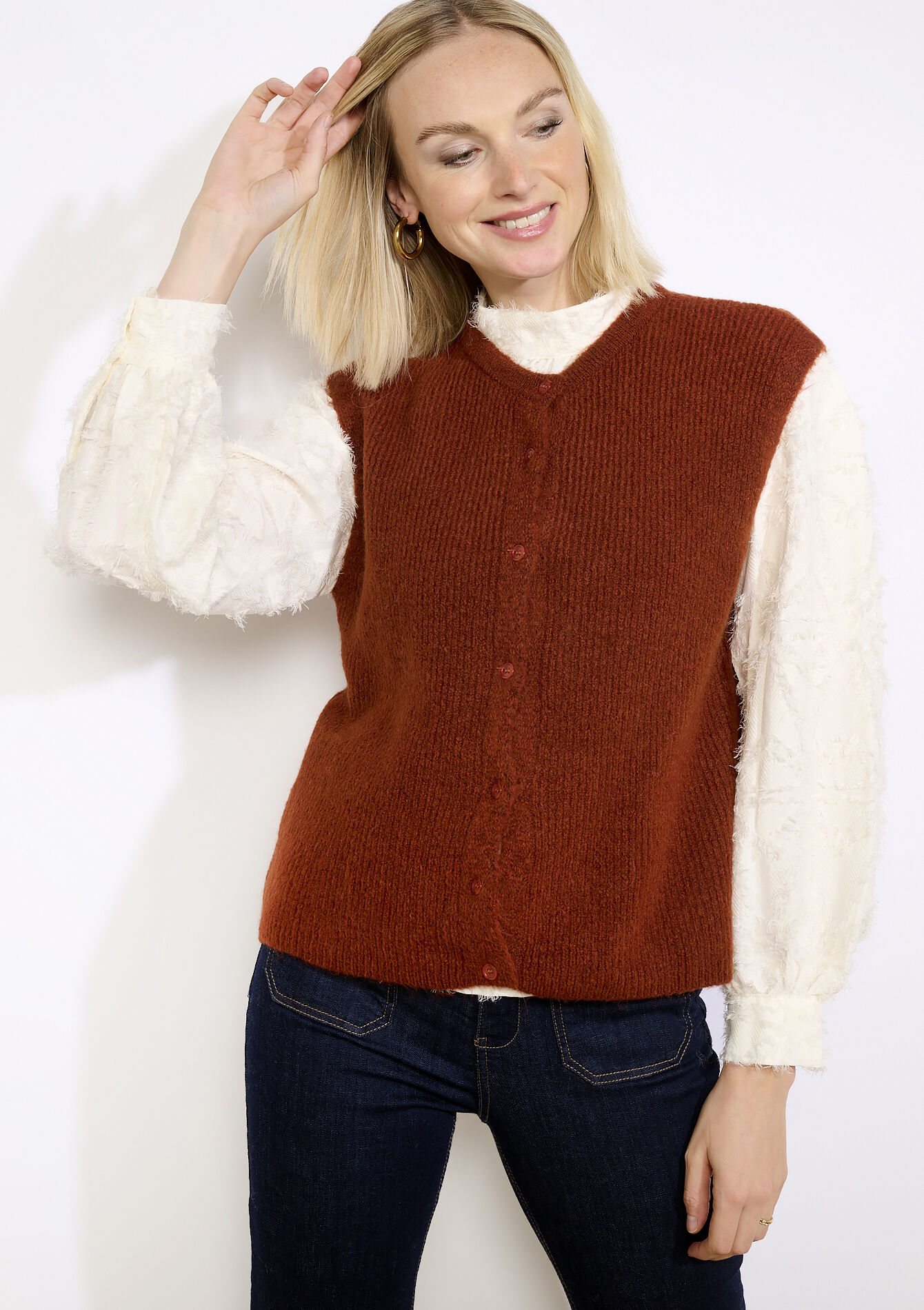 Soft sleeveless vest, Soft sleeveless vest - TERRACOTTA - 04101334_5303