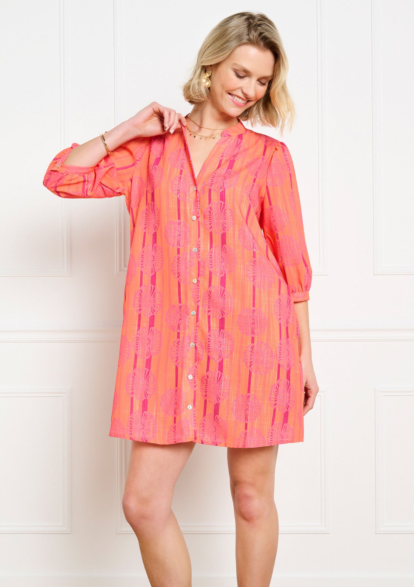 Robe chemise imprimée fluide, Robe chemise imprimée fluide, , hi-res