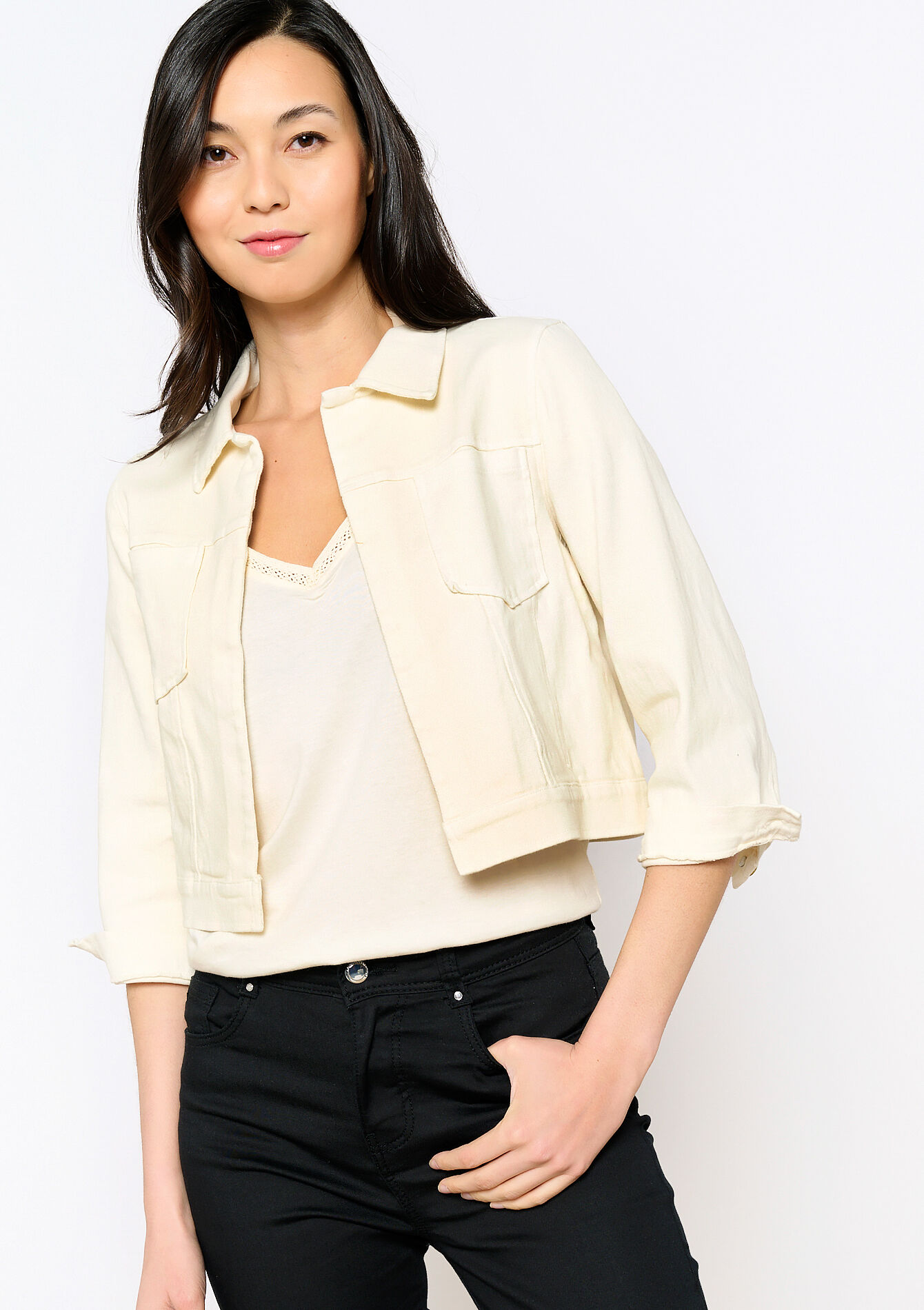 Short jacket in twill, Short jacket in twill - NATURAL WHITE - 09100919_2510