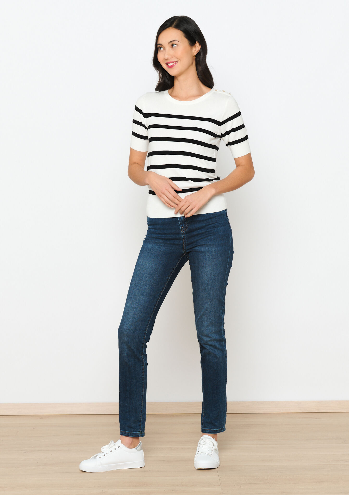 Pullover à rayures à manches courtes, Pullover à rayures à manches courtes - VANILLA WHITE - 04006292_1013