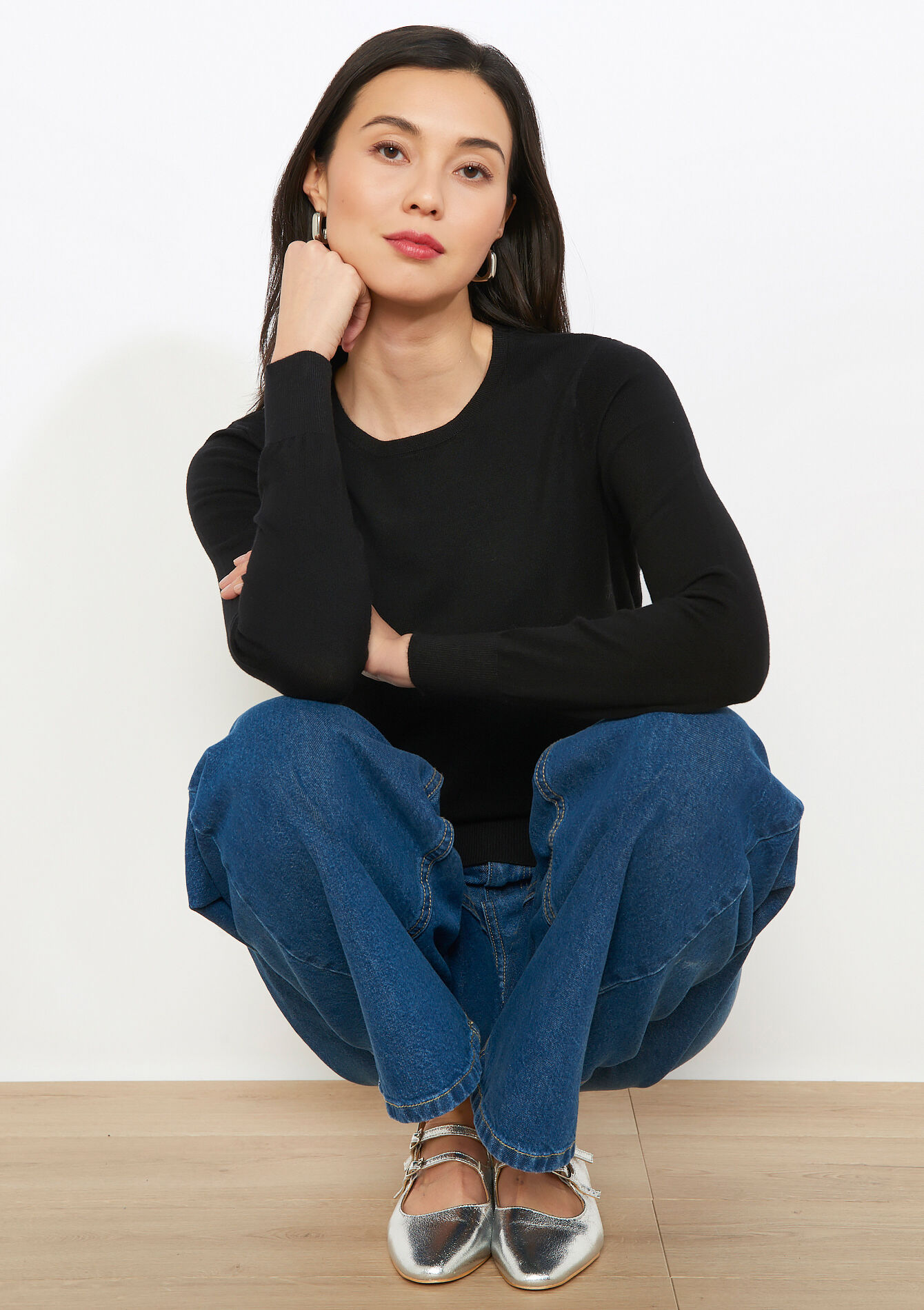 Fijne ronde hals trui, Fijne ronde hals trui - BLACK - 04007019_1119