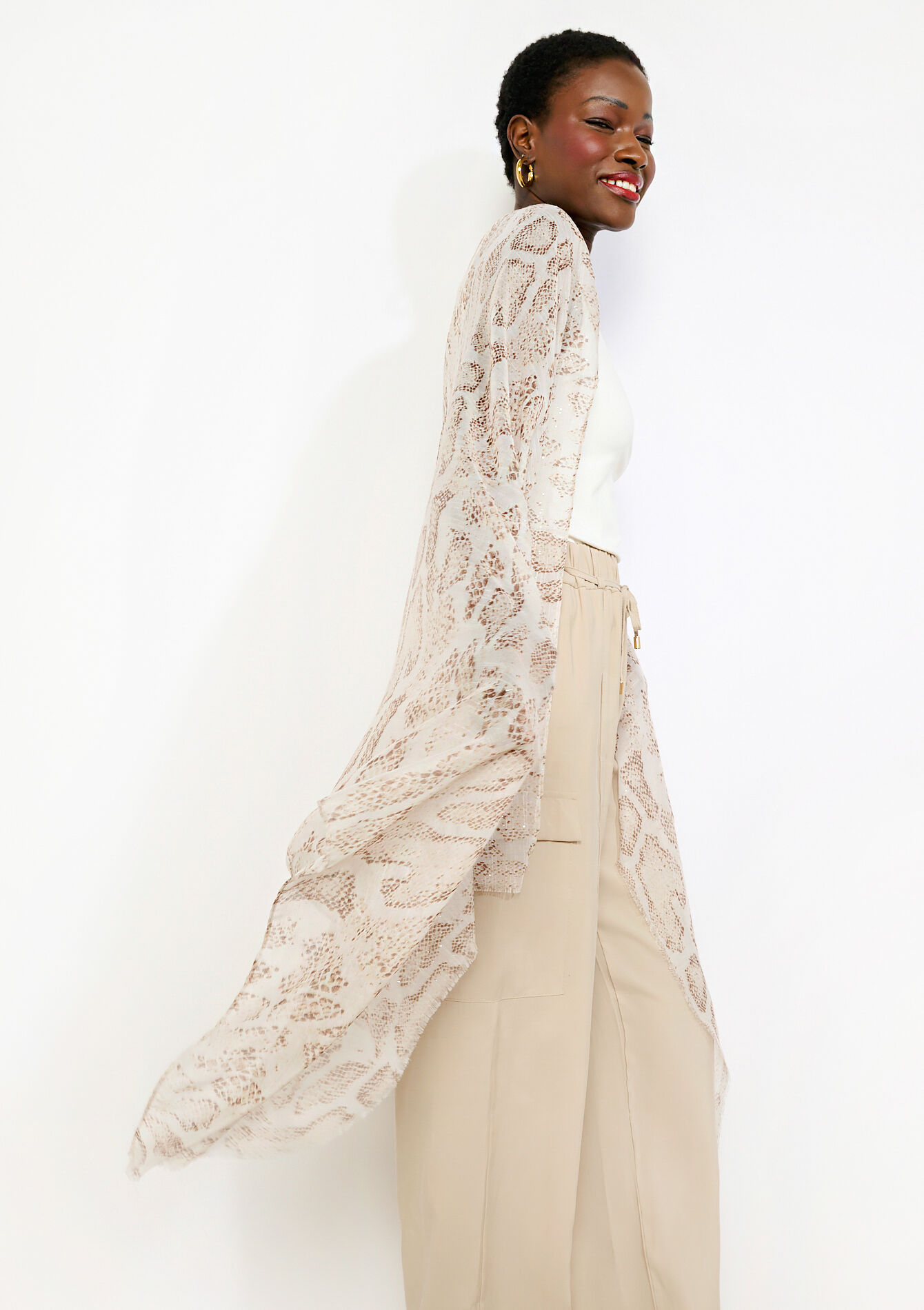 Luchtige sjaal met reptielprint - BEIGE COFFEE - 17101535_2561