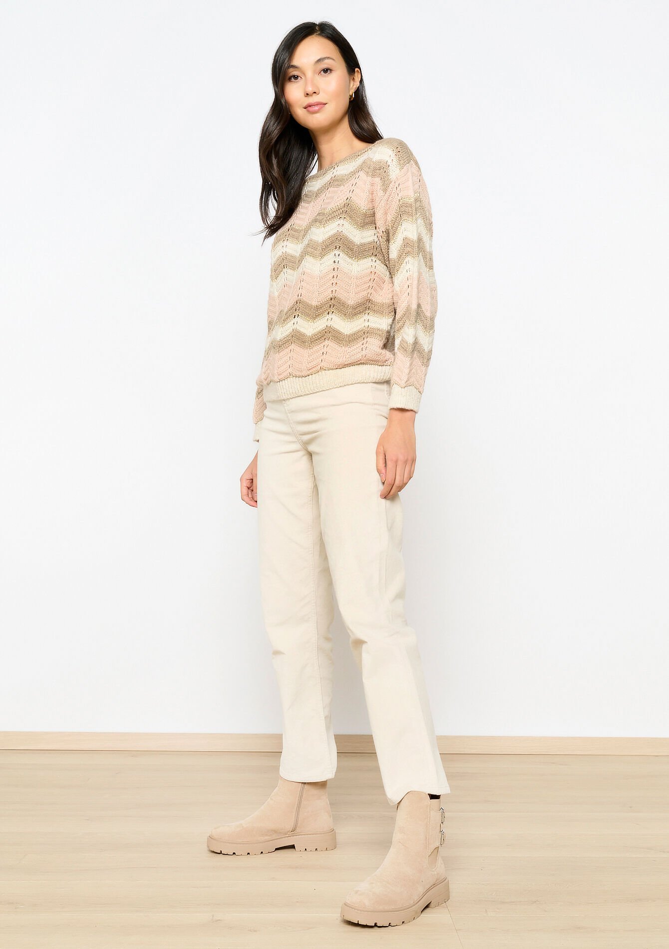 Jacquard trui met zigzag - LIGHT TAUPE - 04006340_2572