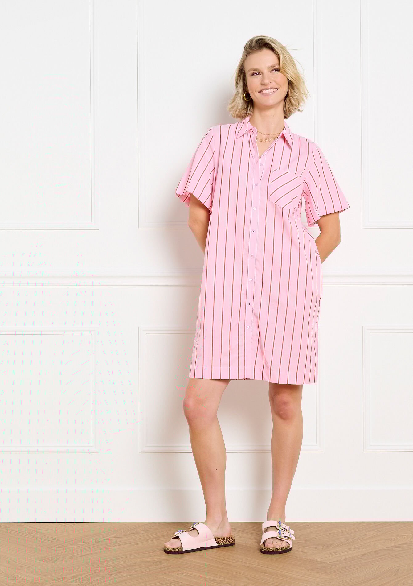 Robe chemise ceinturée rayée - PINK BUBBLEGUM - 08104370_1477