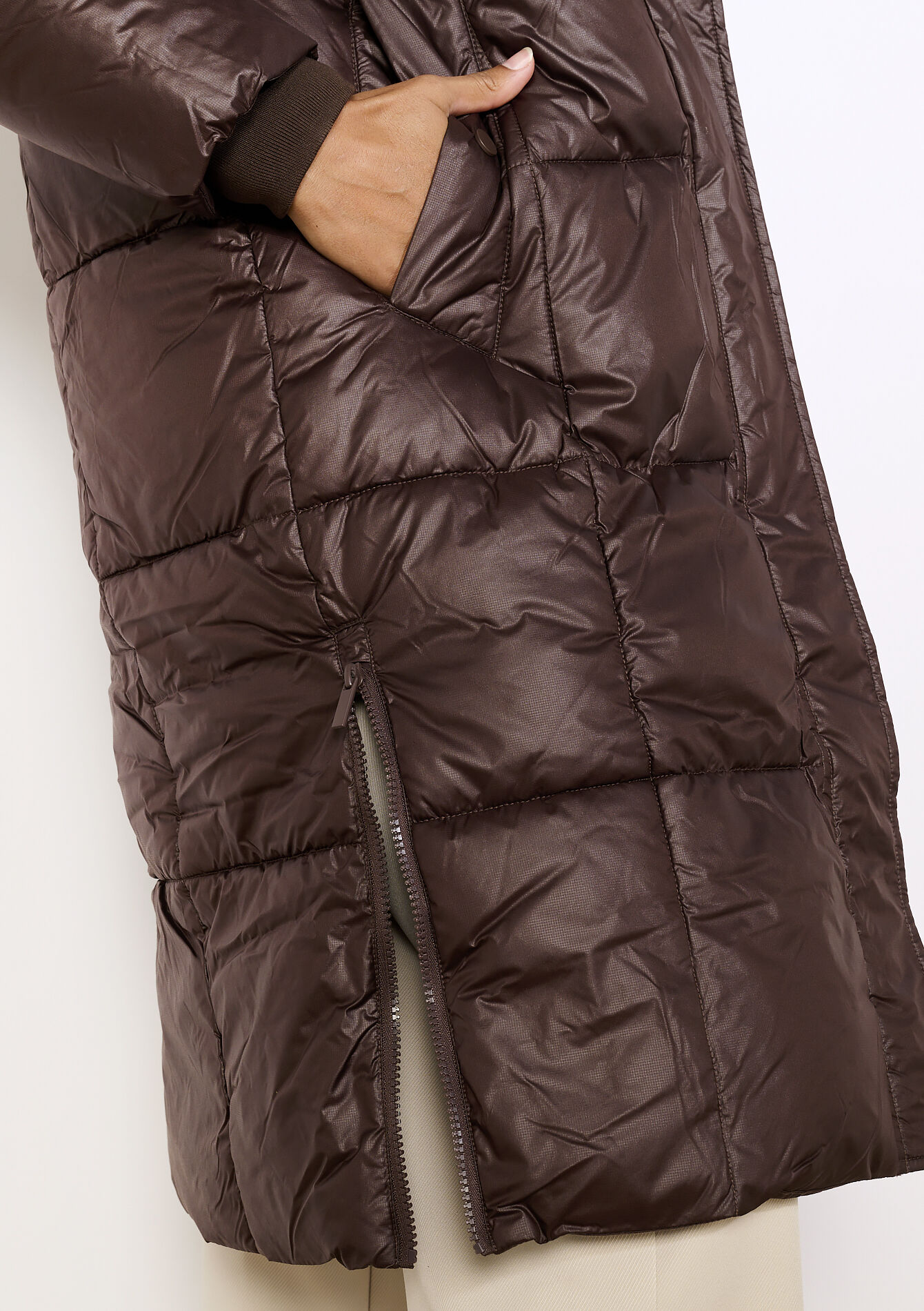 Lange gewatteerde jas, Lange gewatteerde jas - BROWN DARK CHOCOLATE - 23000775_3720