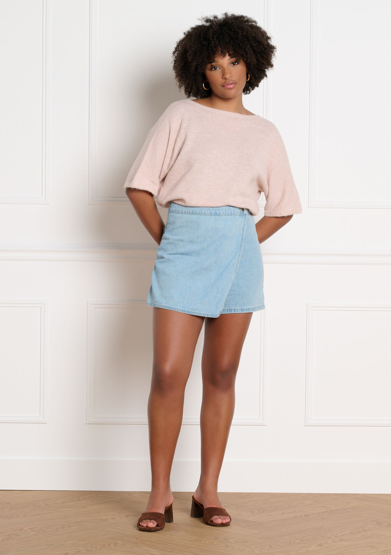 Minimalistische trui met korte mouwen - COSMETIC PINK - 04007232_5733