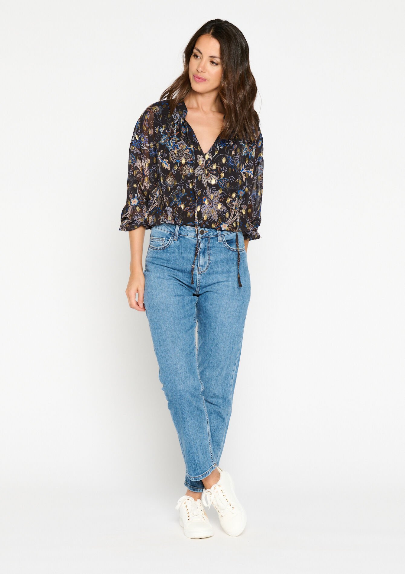 Rechte jeans met hoge taille, Rechte jeans met hoge taille - MEDIUM BLUE - 22000469_0500