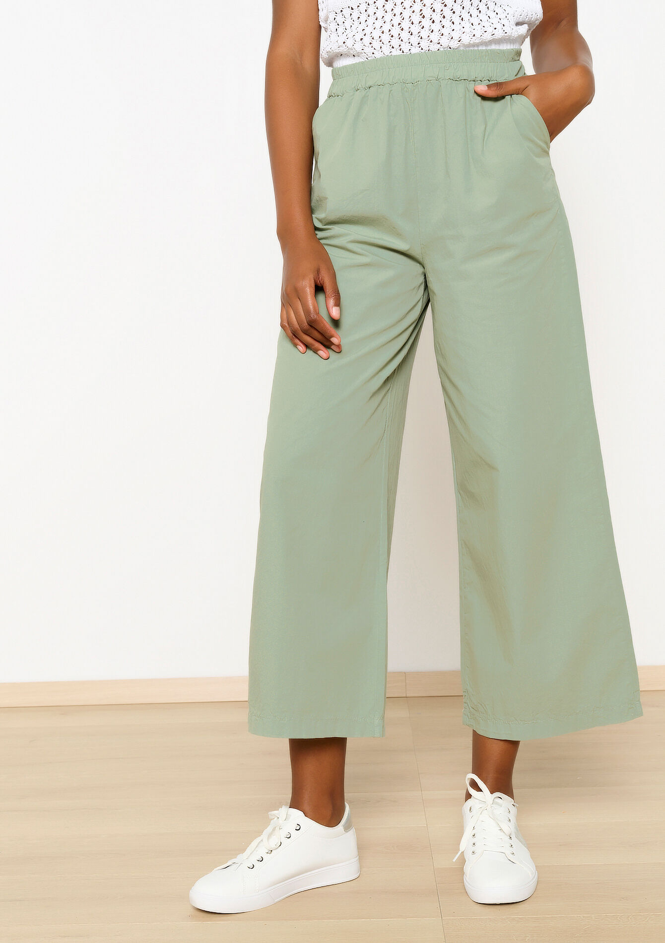 Wide poplin trousers, Wide poplin trousers - KHAKI MINT - 06600853_2542