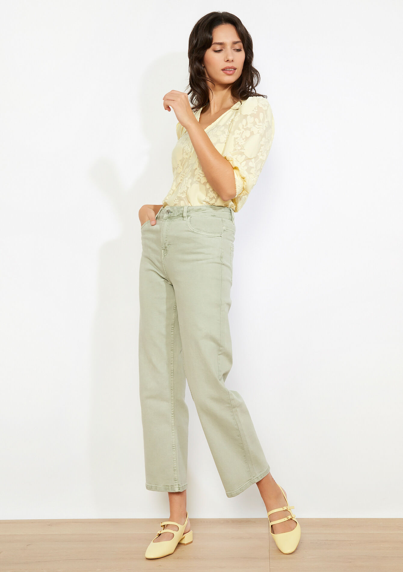 Hoge taille rechte broek - KHAKI MINT - 06004660_2542