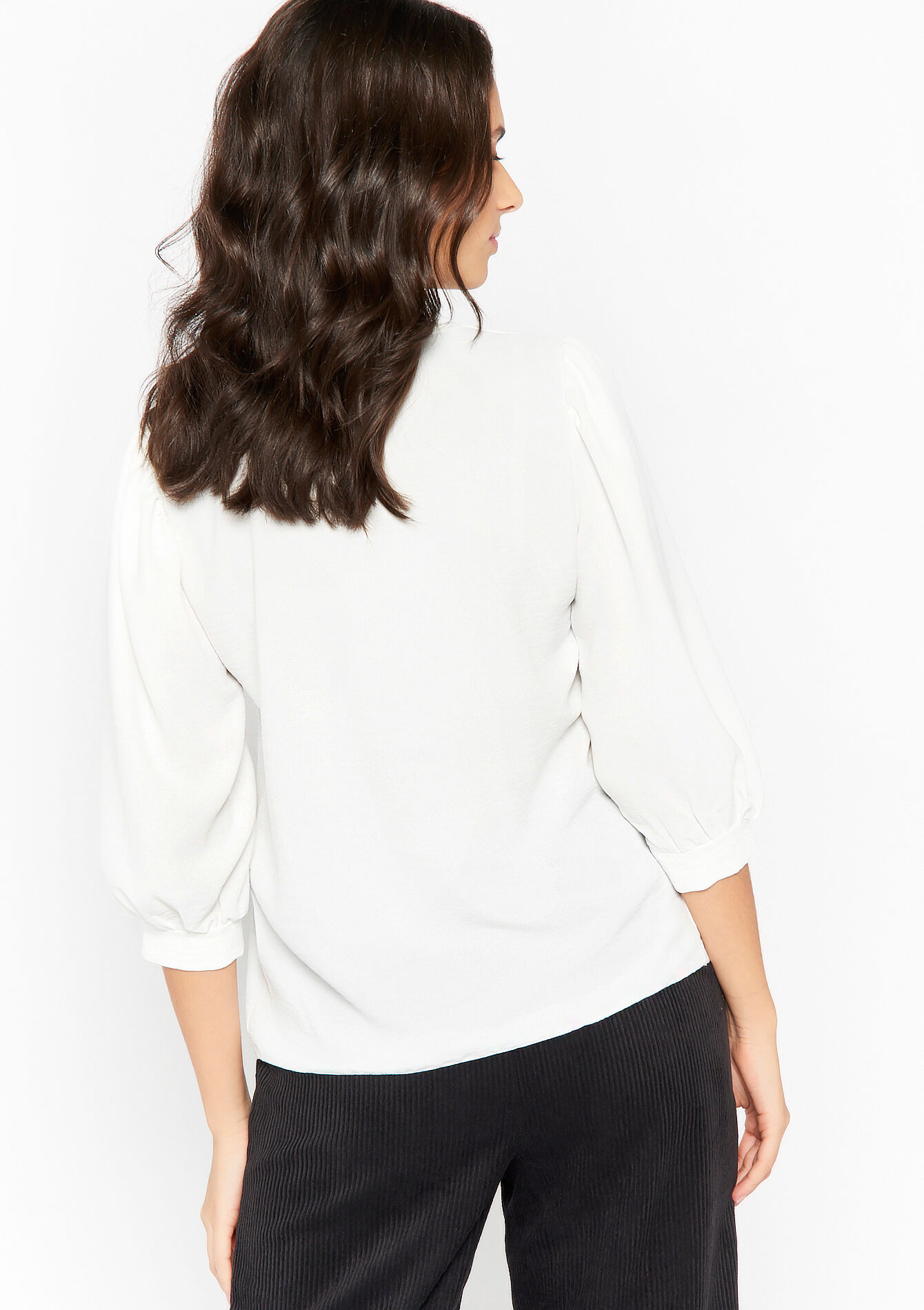 Blouse with V-neck, Blouse with V-neck - OFFWHITE - 05702057_1001
