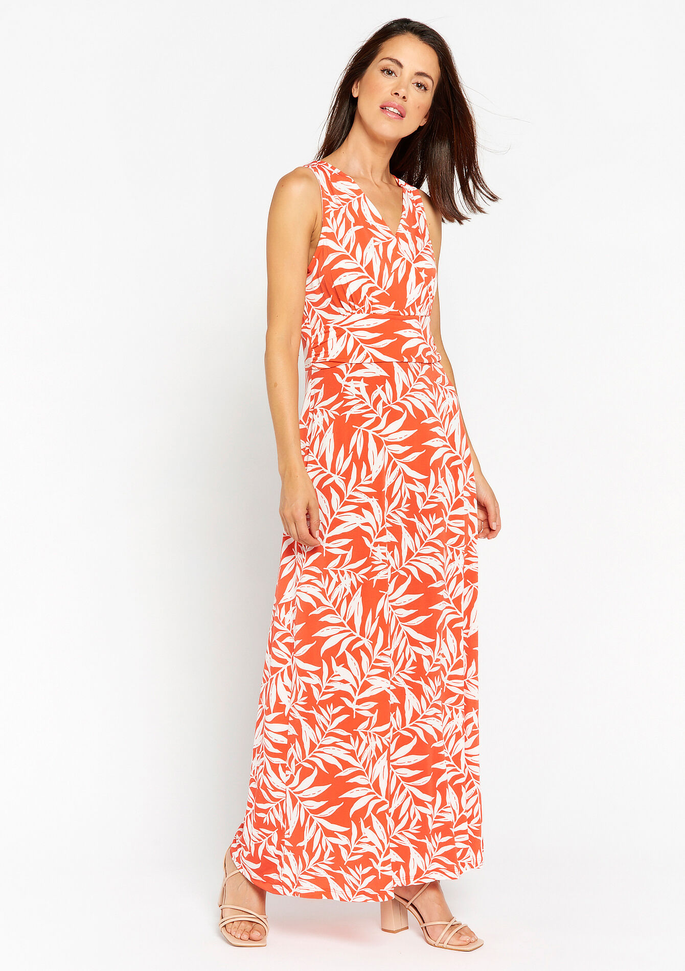 Maxi-jurk met bladerprint, Maxi-jurk met bladerprint - CORAL BRIGHT - 08602161_2007