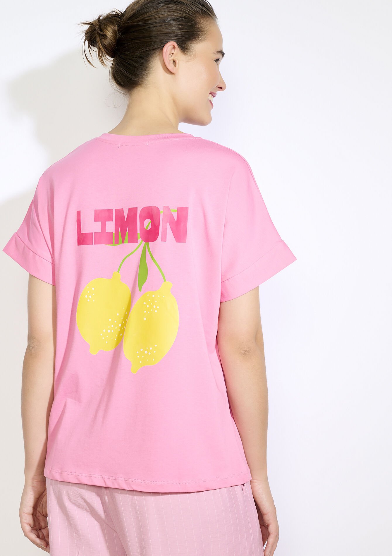 T-shirt met citroenborduursel, T-shirt met citroenborduursel - PINK BUBBLEGUM - 02301872_1477