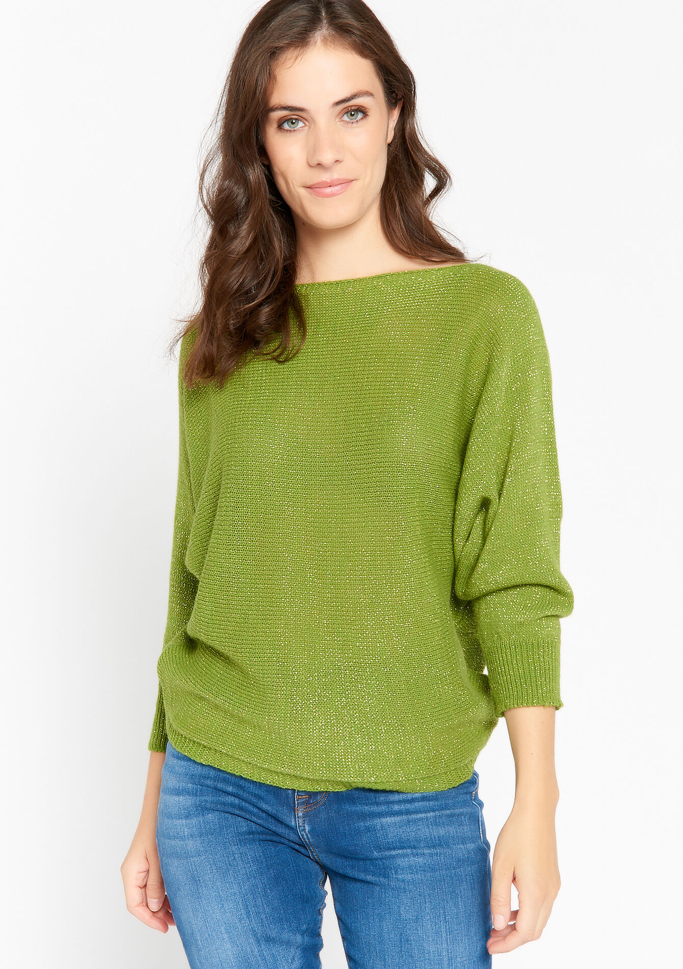 Lurex pullover with batwing sleeves, Lurex pullover with batwing sleeves - GREEN MOSS - 04005984_4504