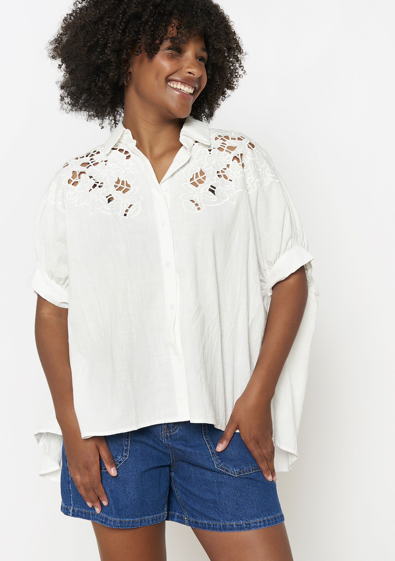 Chemise ajourée oversize - OPTICAL WHITE - 05702817_1019