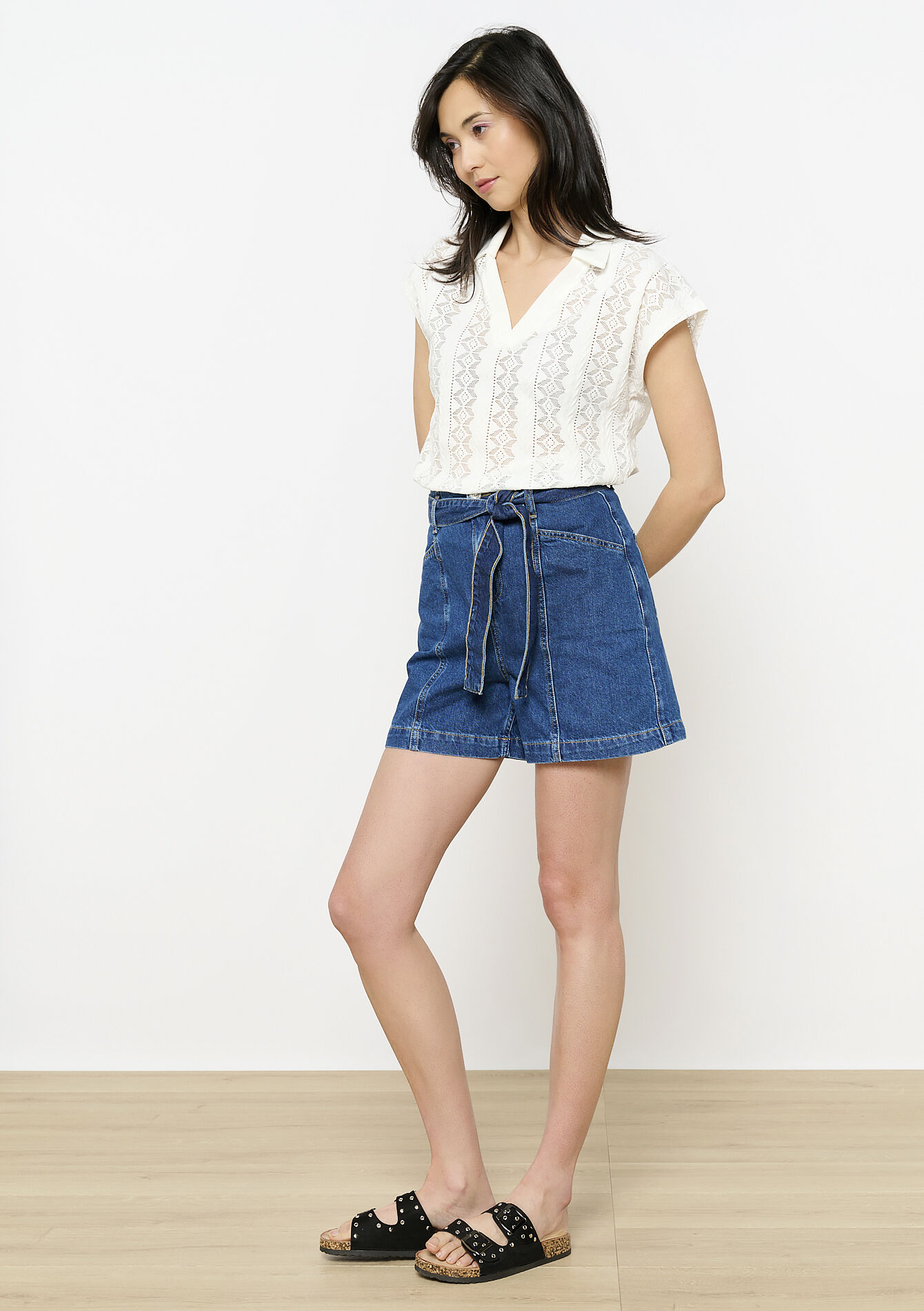 Paperbag denim short, Paperbag denim short - MEDIUM BLUE - 22000609_0500