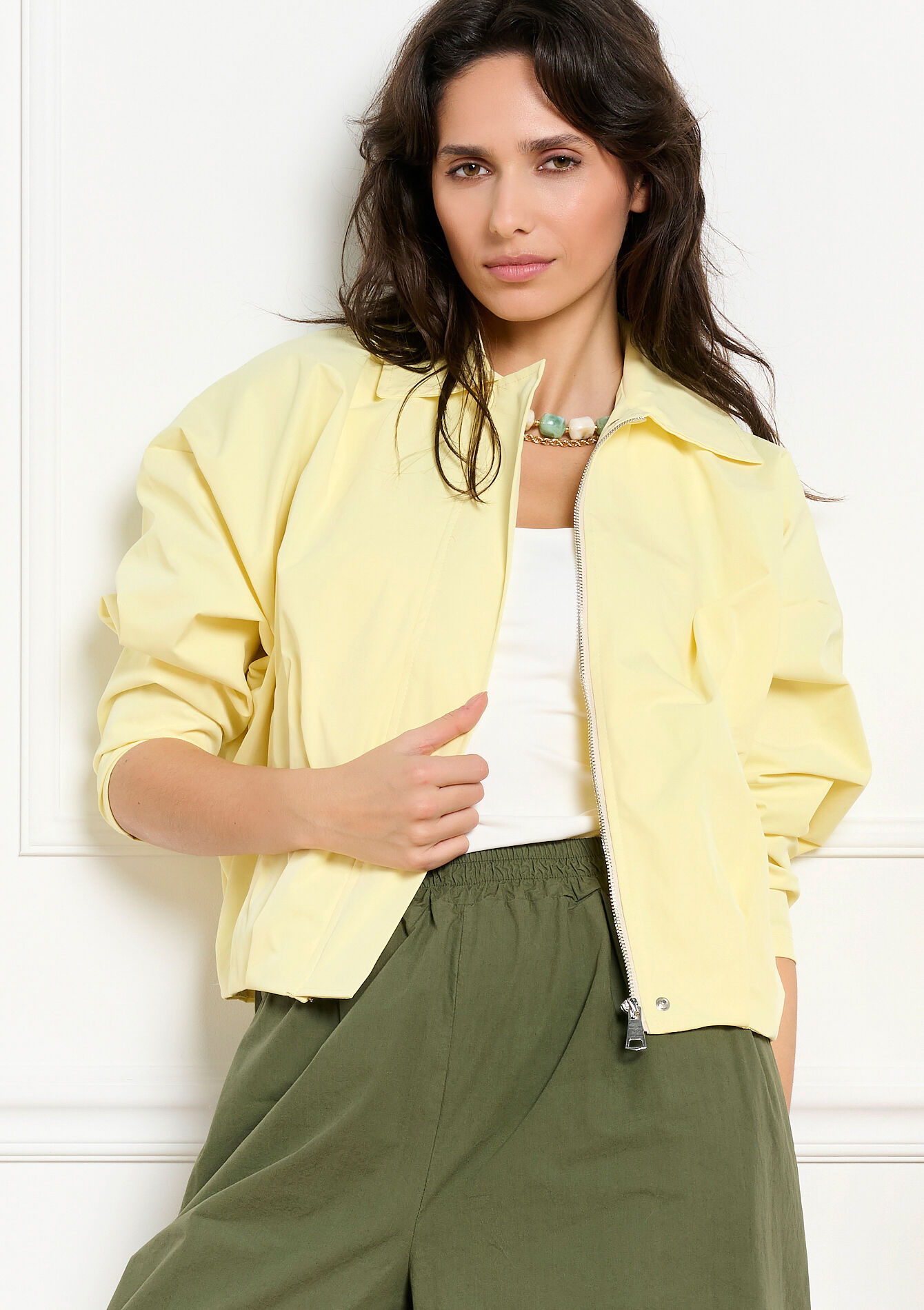 Cropped zip jacket - YELLOW PASTEL - 09101210_5004