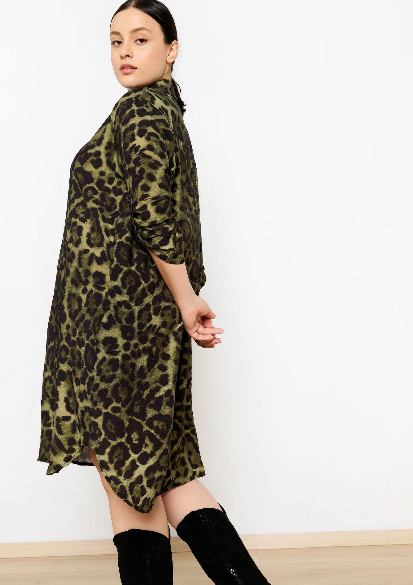 Shirt dress with leopard print, Shirt dress with leopard print - KHAKI DARKY - 08103811_4208