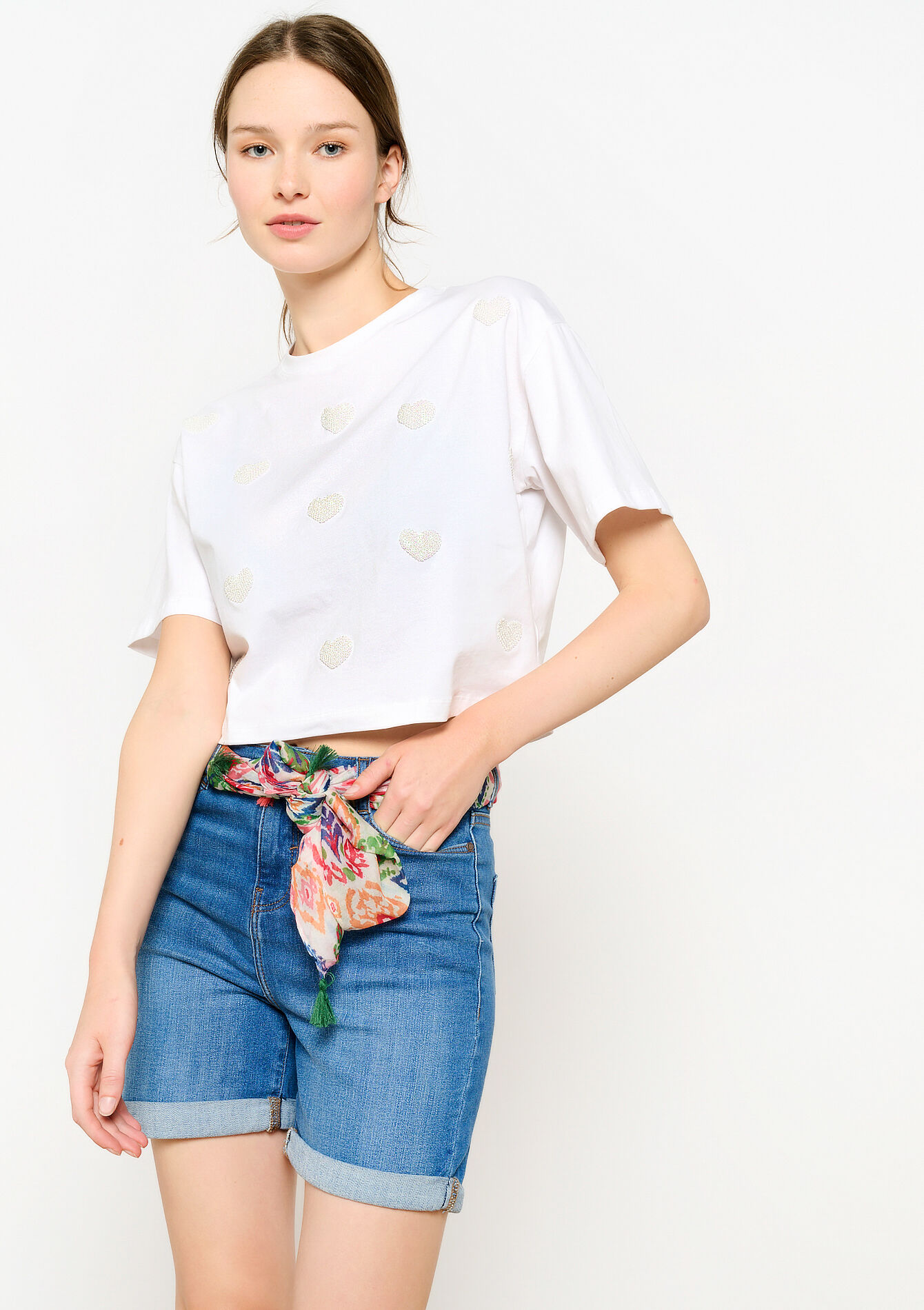 T-shirt with hearts, T-shirt with hearts - OFFWHITE - 02301577_1001