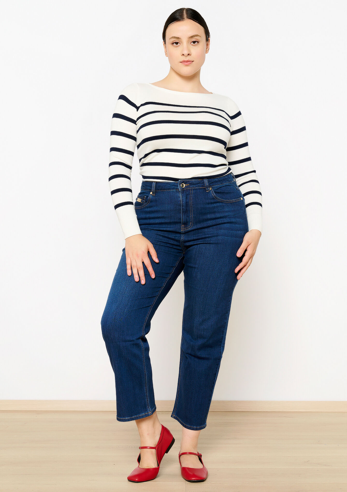 Rechte jeans met hoge taille, Rechte jeans met hoge taille - DARK BLUE - 22000537_0501