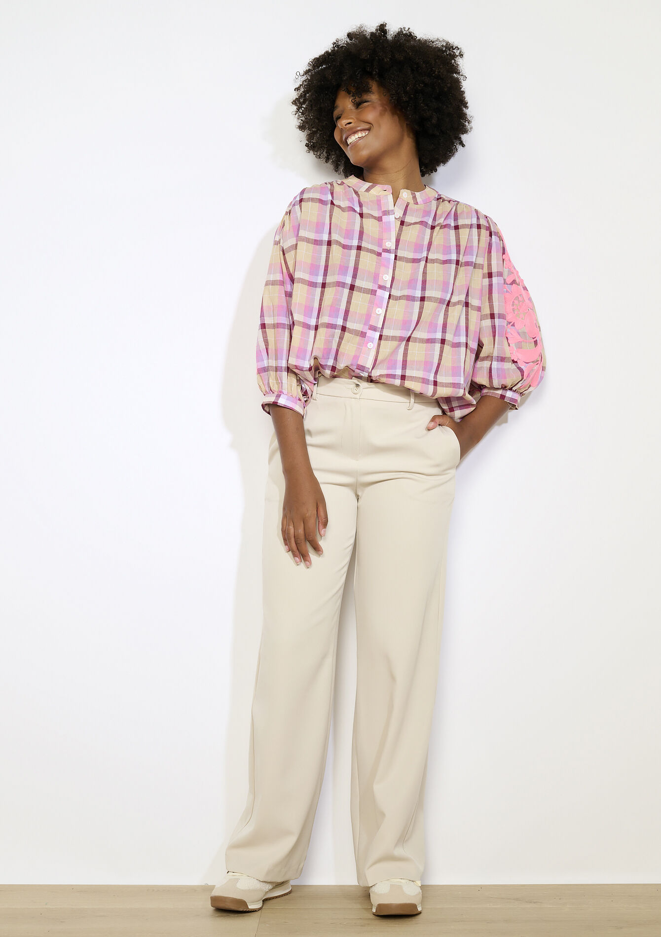 Blouse à carreaux brodée, Blouse à carreaux brodée - VANILLA WHITE - 05702941_1013