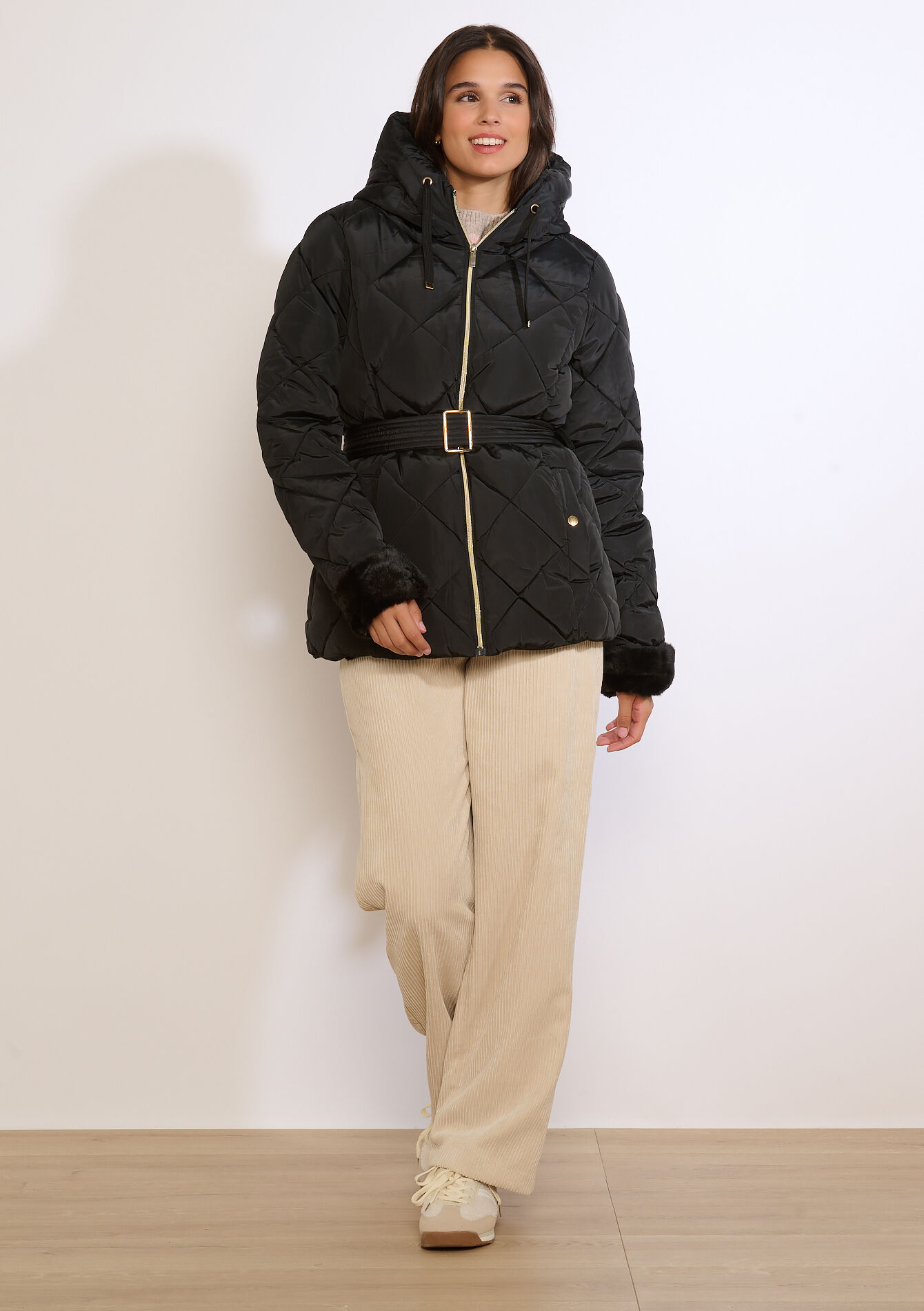 Doudoune ceinturée courte, Doudoune ceinturée courte - BLACK - 23000753_1119