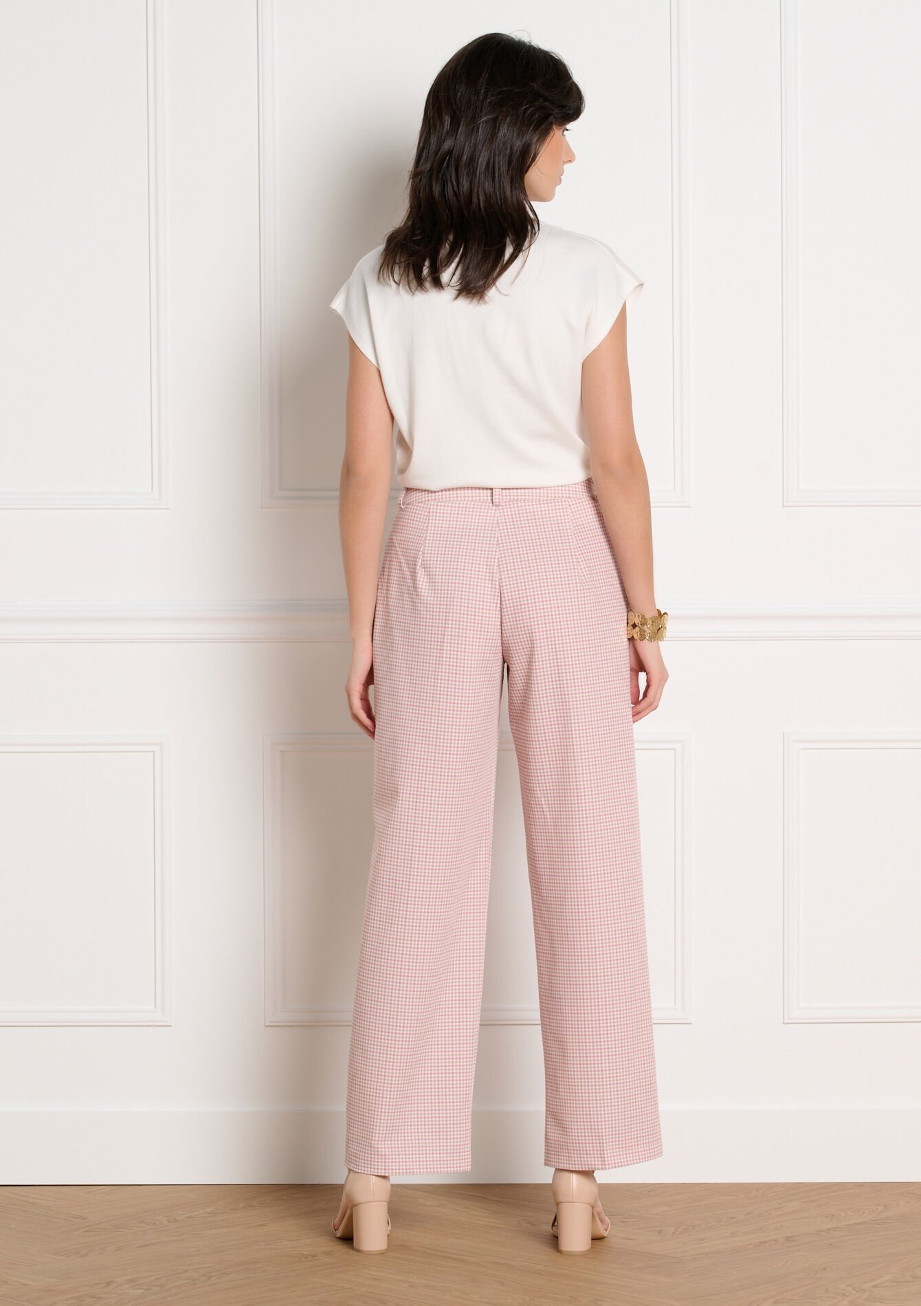 Wijde geruite broek, Wijde geruite broek - COSMETIC PINK - 06100801_5733