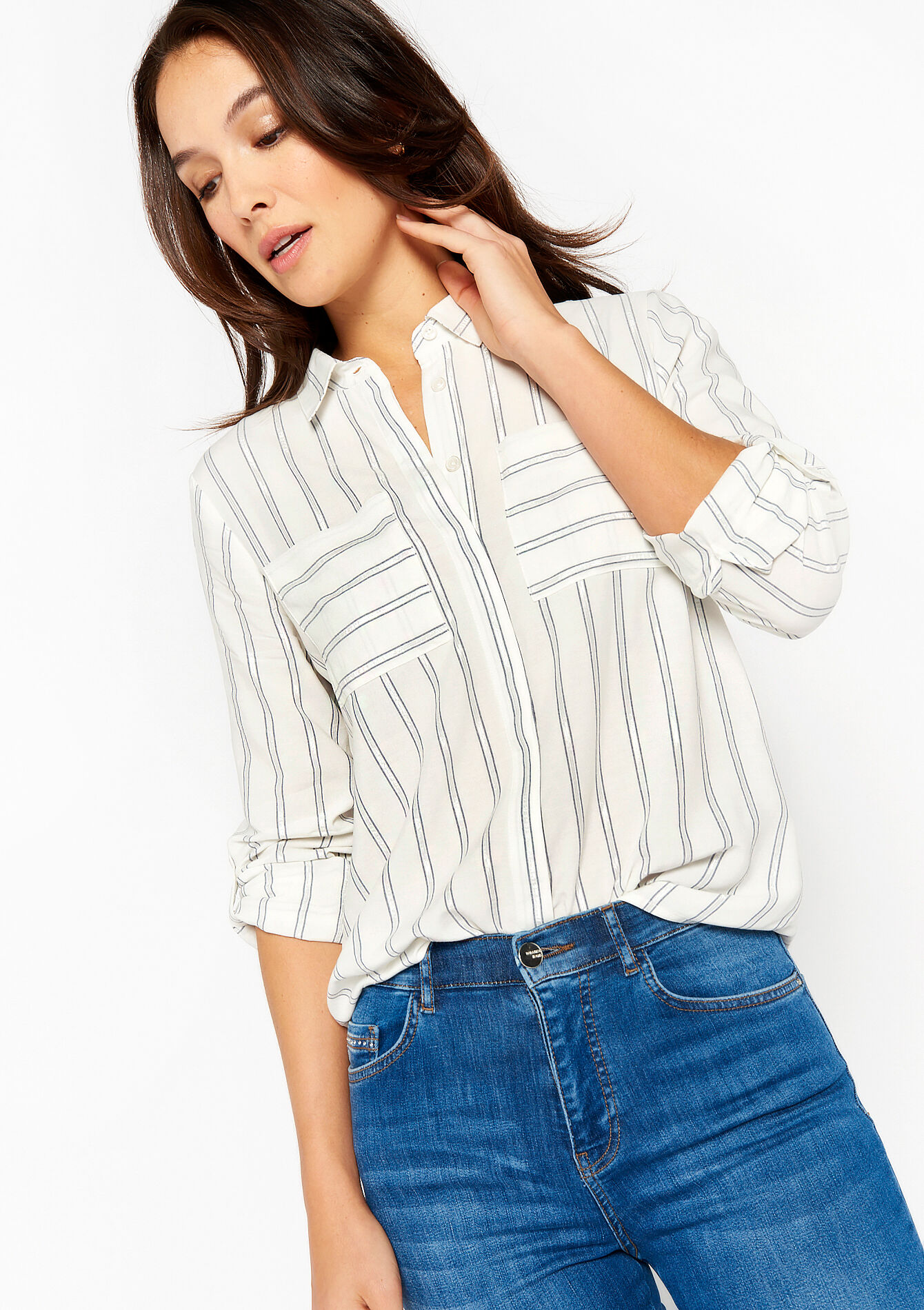 Striped shirt with lurex - NAVY BASIC - 05702101_2723
