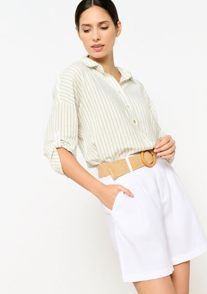 Linen shirt with stripes - KHAKI FADED - 05702570_4326