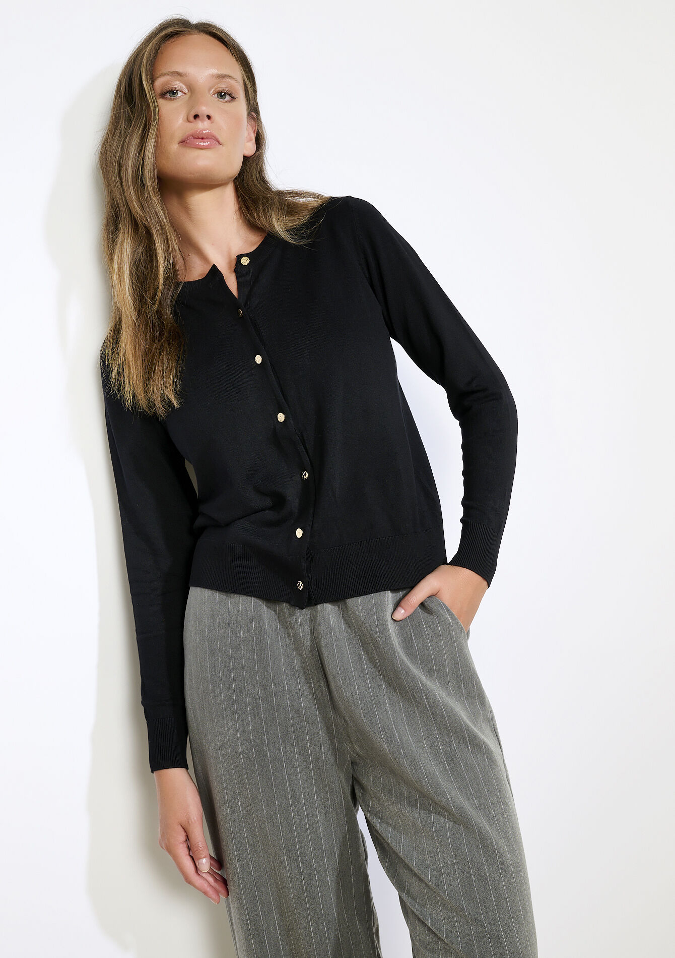 Klassiek gebreid vestje, Klassiek gebreid vestje - BLACK - 04101275_1119