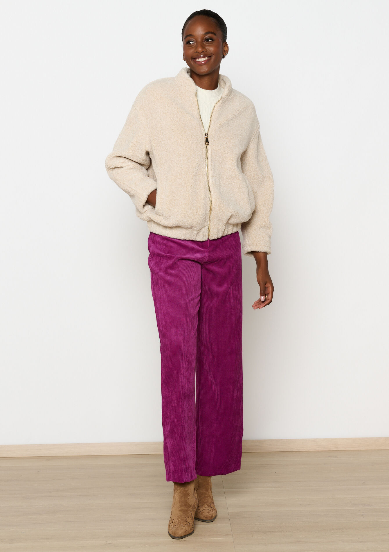 Veste bomber en tissu polaire, Veste bomber en tissu polaire - LT BEIGE - 23000694_2527